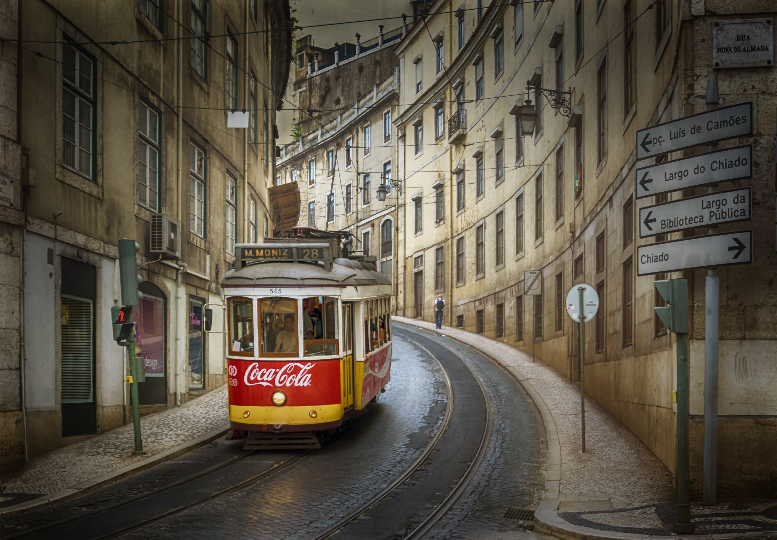 Cityscape Portugal Lisbon Tram Coca Cola 2560x1781