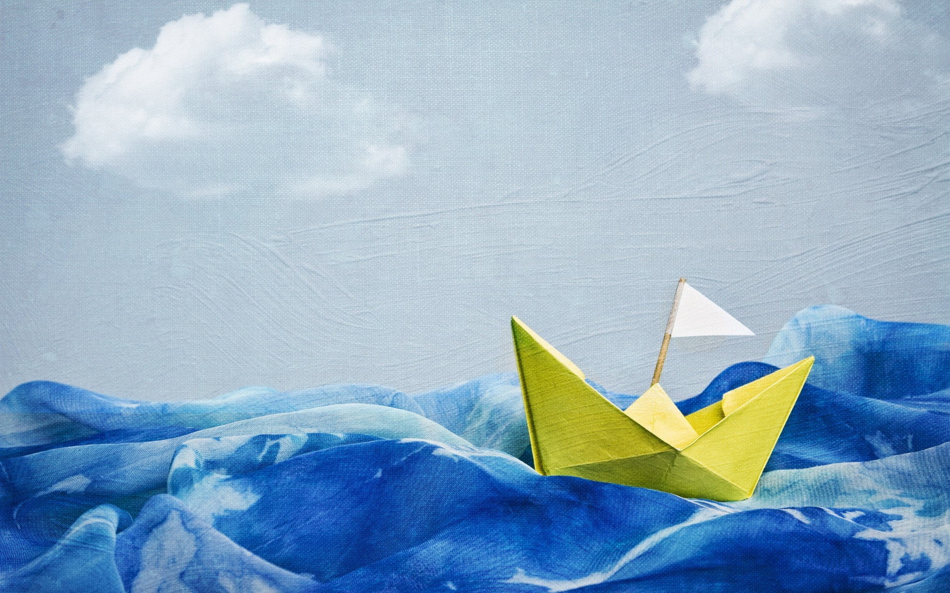 Paper Boats Painting Sea Waves Flag Paper Boats Artwork 1920x1200