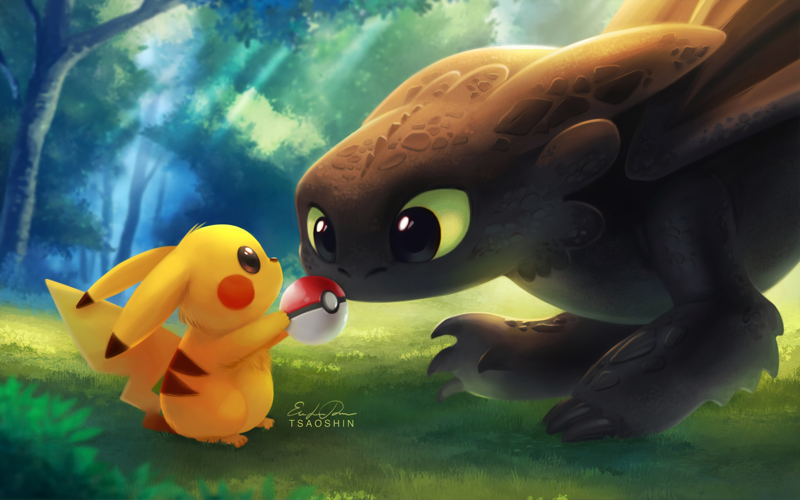 Pikachu Toothless How To Train Your Dragon Pokemon Poke Balls Pokeballs Artwork 2560x1600