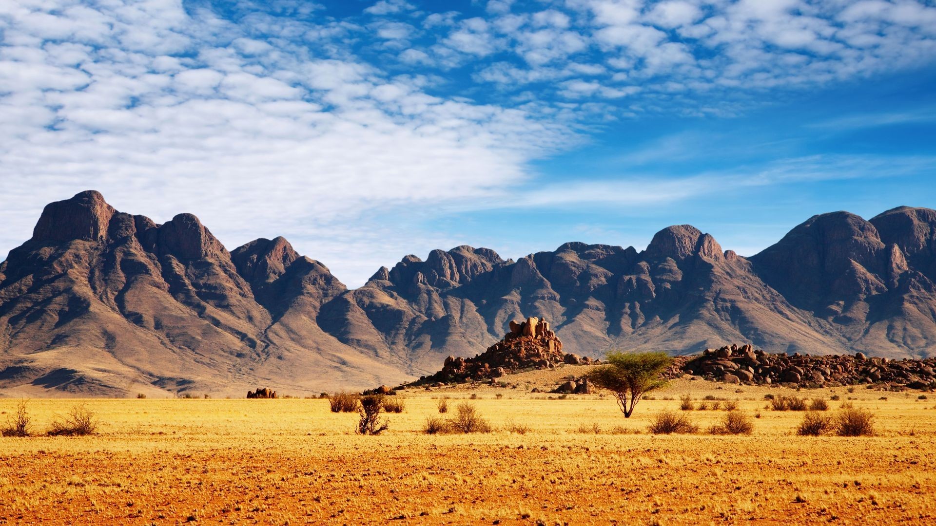 Nature Landscape Mountains Clouds Namibia Africa Desert Rock Trees Stones Plants 1920x1080