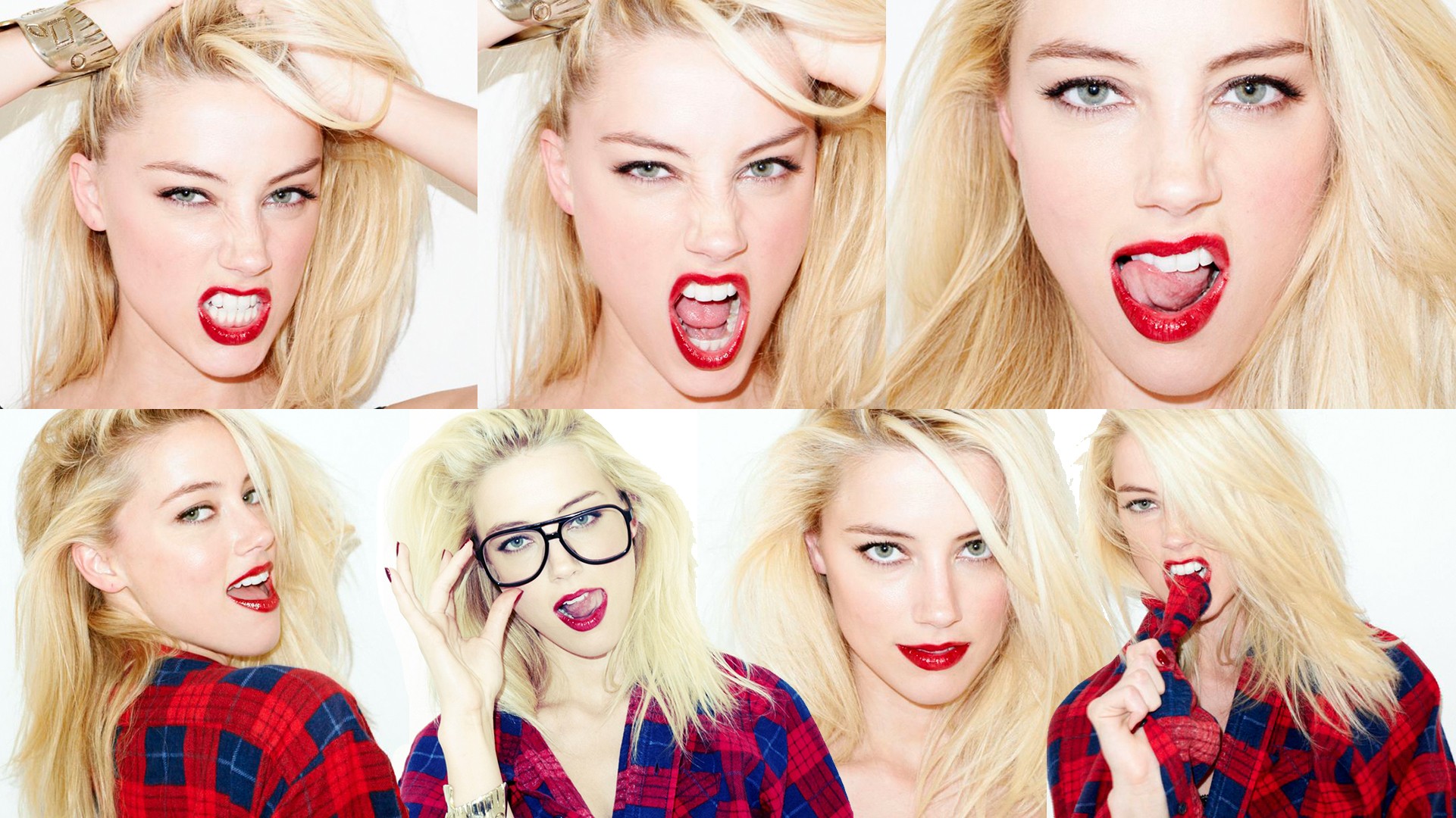 Amber Heard Collage Open Mouth Biting Face Actress Blonde Women 1921x1080