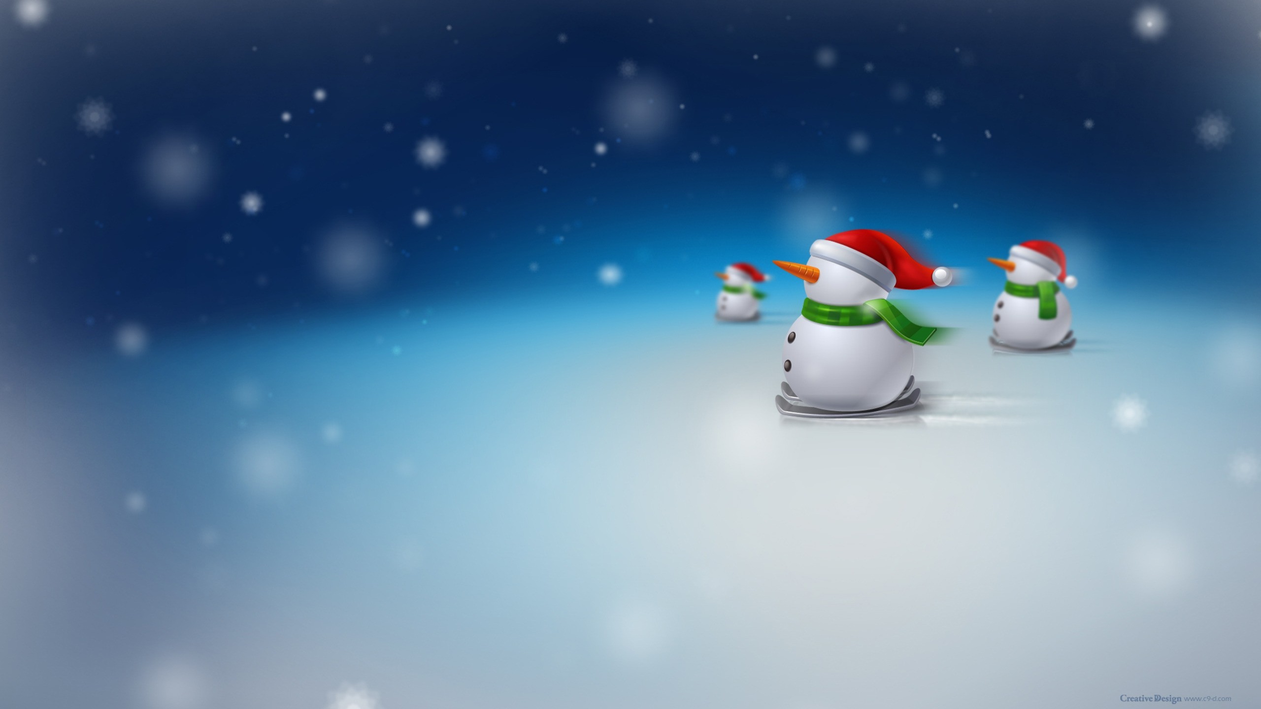 Christmas Snowmen Snow Skiing 2560x1440