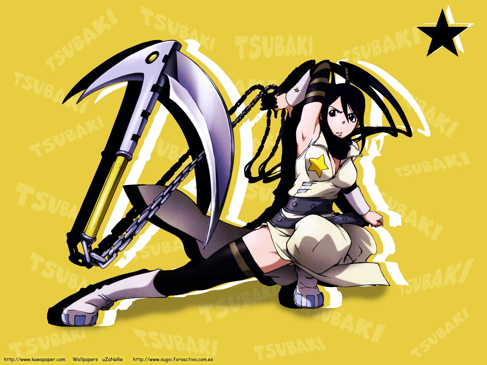 Soul Eater Anime Girls Tsubaki Nakatsukasa Yellow Background 1600x1200