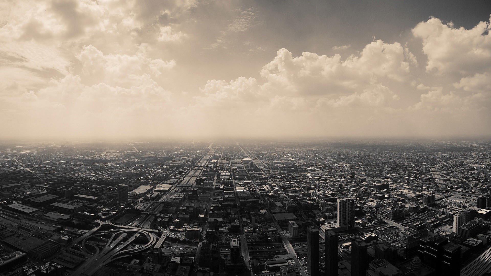 City Cityscape Clouds Filter Muted Chicago USA 1920x1080
