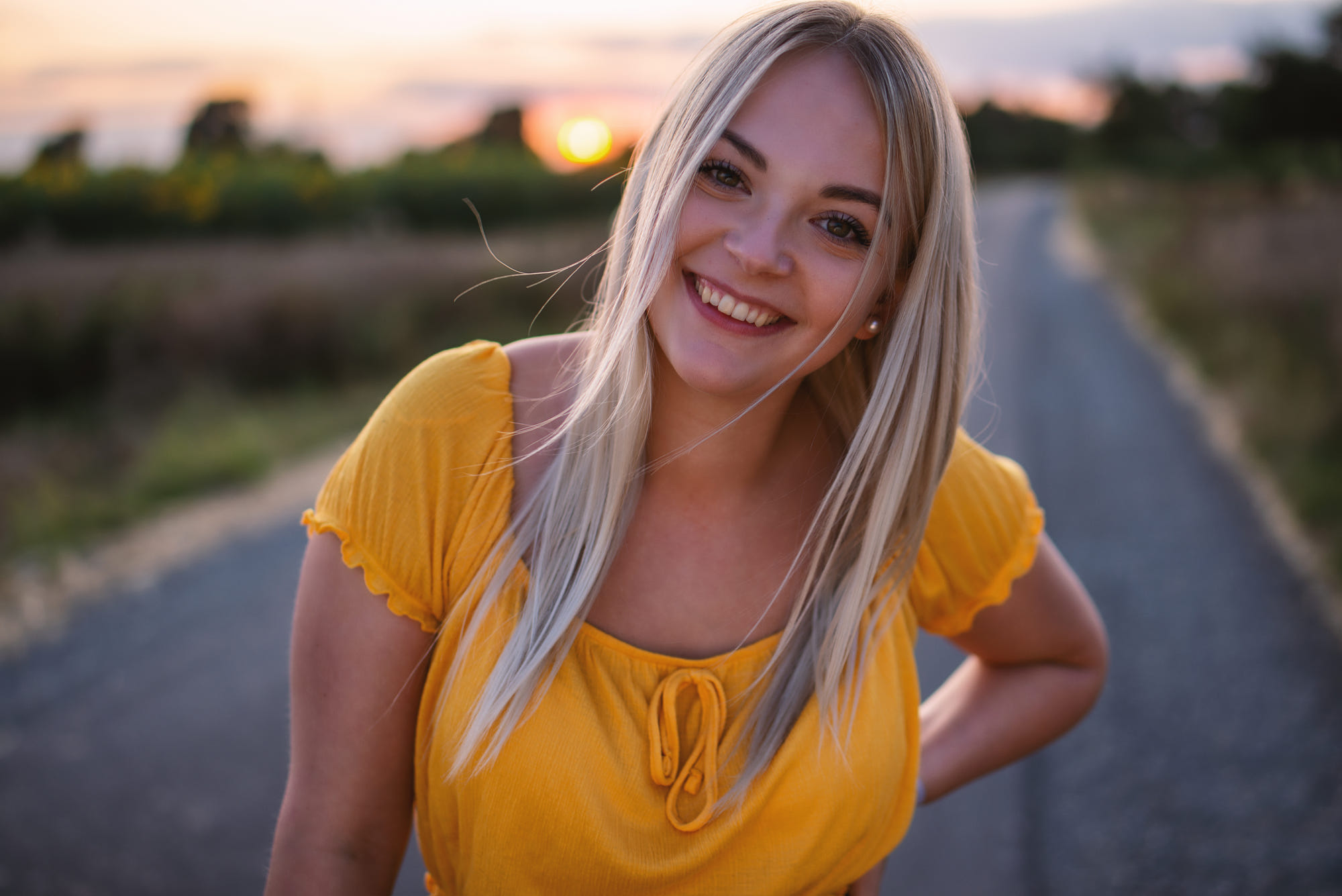 Women Blonde Brown Eyes Looking At Viewer Smile Laughing Orange Shirts Depth Of Field Gerrit Noppel 2000x1335