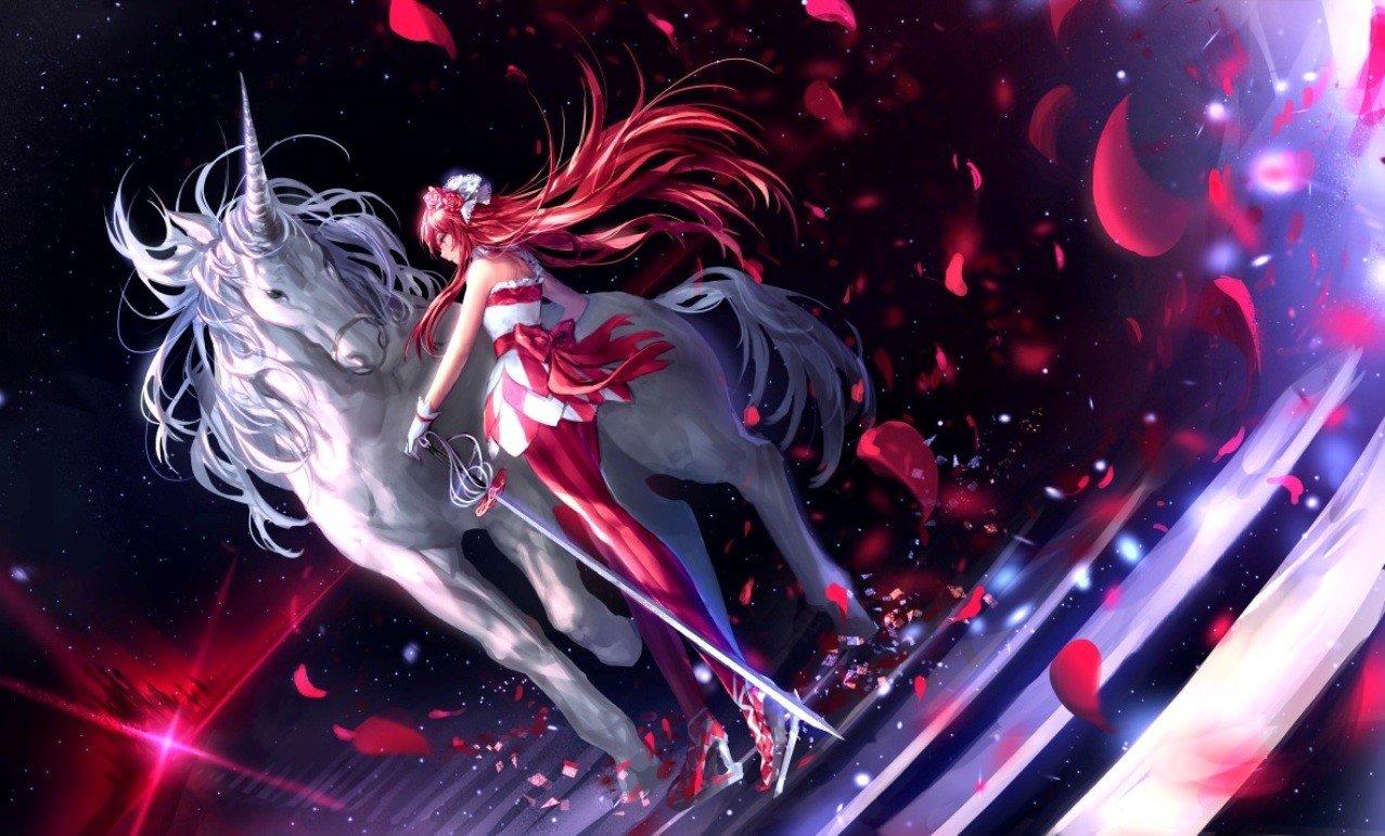 Anime Girls Anime Unicorns Flower Petals 1277x771