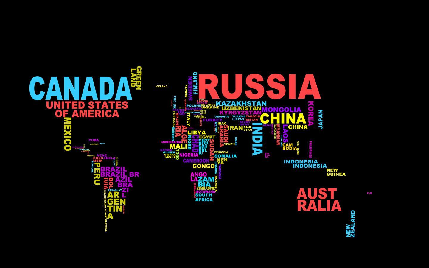 Map Typography Colorful World World Map Map Russia Word Clouds Word Clouds Black Background Digital  1440x900