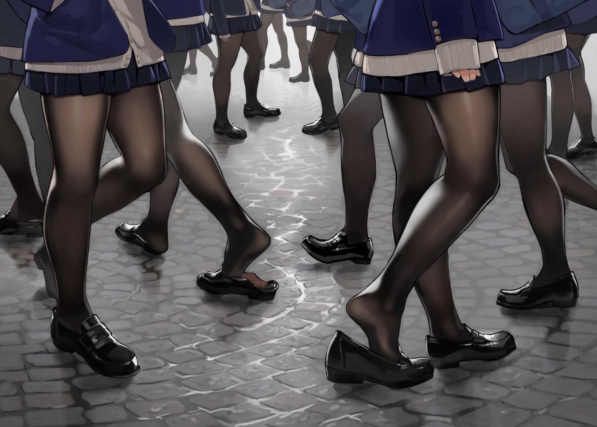 Anime Anime Girls Shoes Skirt Legs Black Pantyhose Street Street Miru Tights Wallpaper Resolution 48x1464 Id 1902 Wallha Com