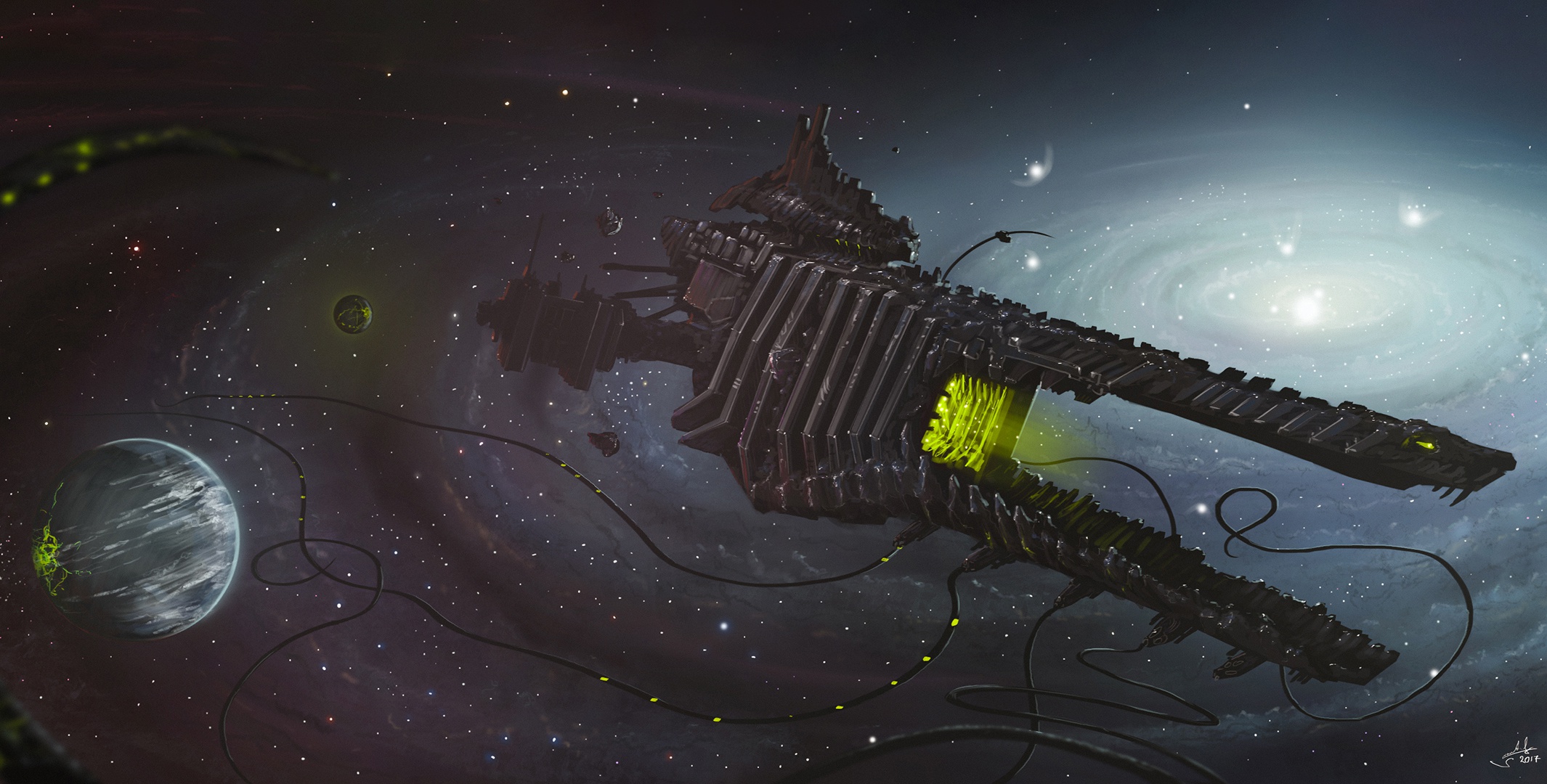 Spaceship Science Fiction Vehicle Artwork Dmitrii Ustinov 2130x1080