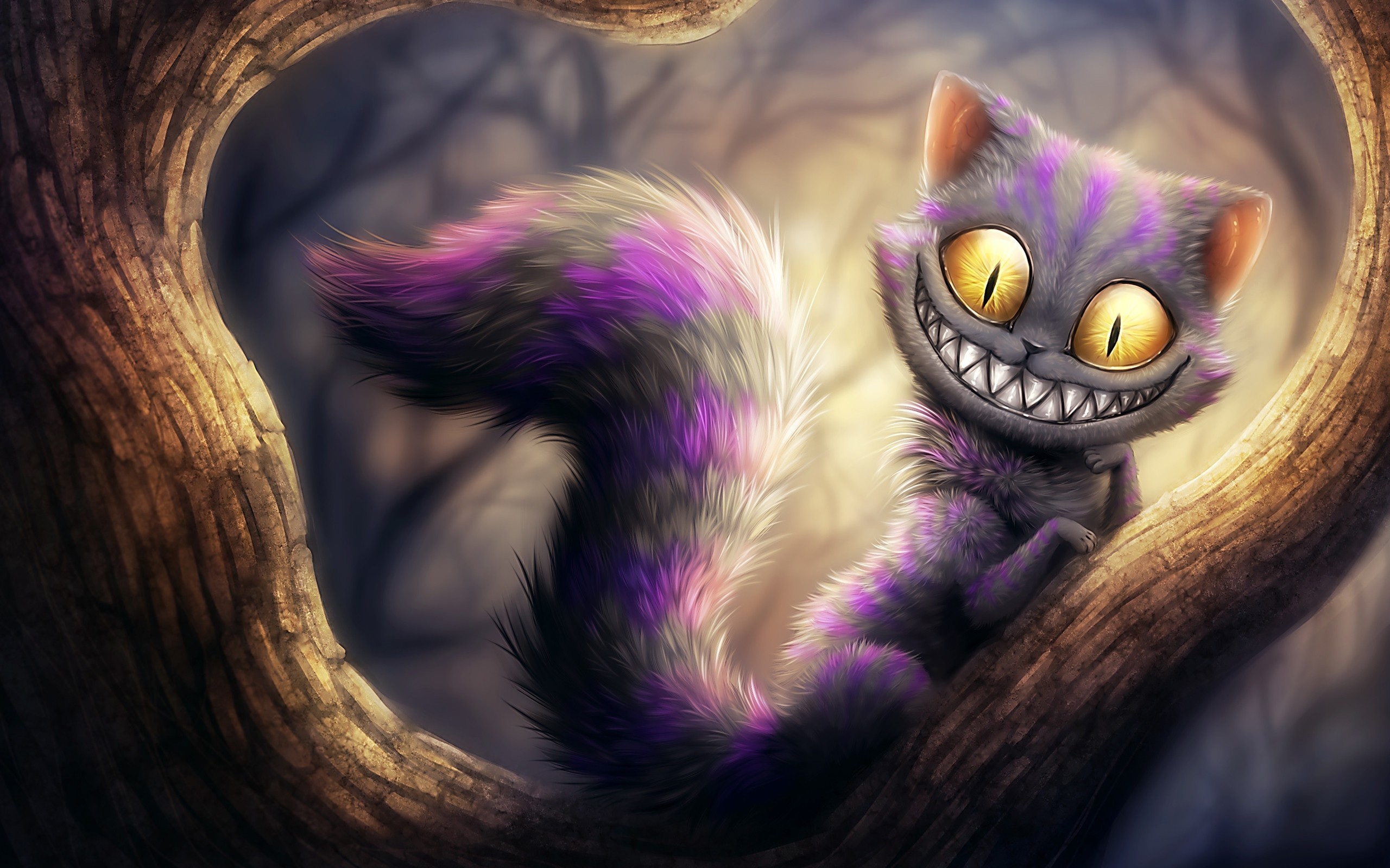 Cheshire Cat Fantasy Art Cats Yellow Eyes 2560x1600