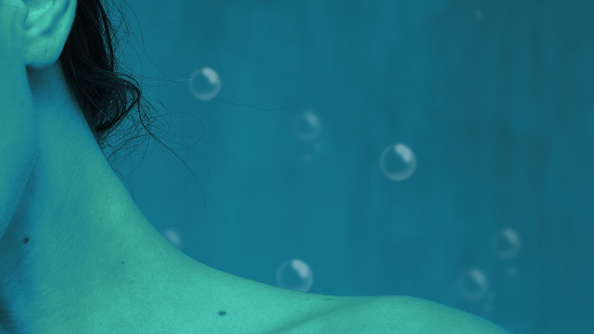 Necks Underwater Women Blue Bubbles 1920x1080