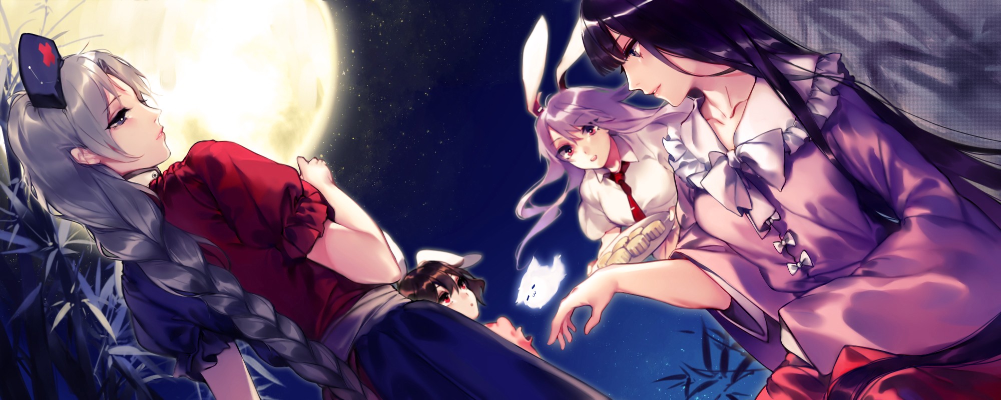 Anime Touhou Houraisan Kaguya Inaba Tewi Reisen Udongein Inaba Yagokoro Eirin Moon Anime Girls 2000x800