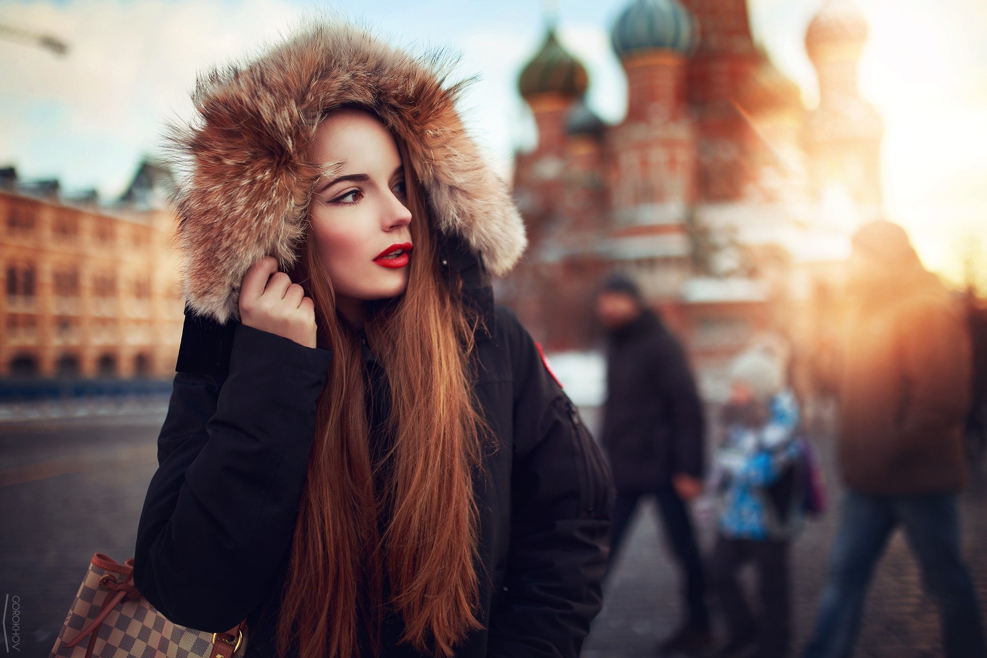 Model Women Redhead Red Lipstick Russian Women Russia Women Outdoors Moscow Depth Of Field Ivan Goro 2000x1333