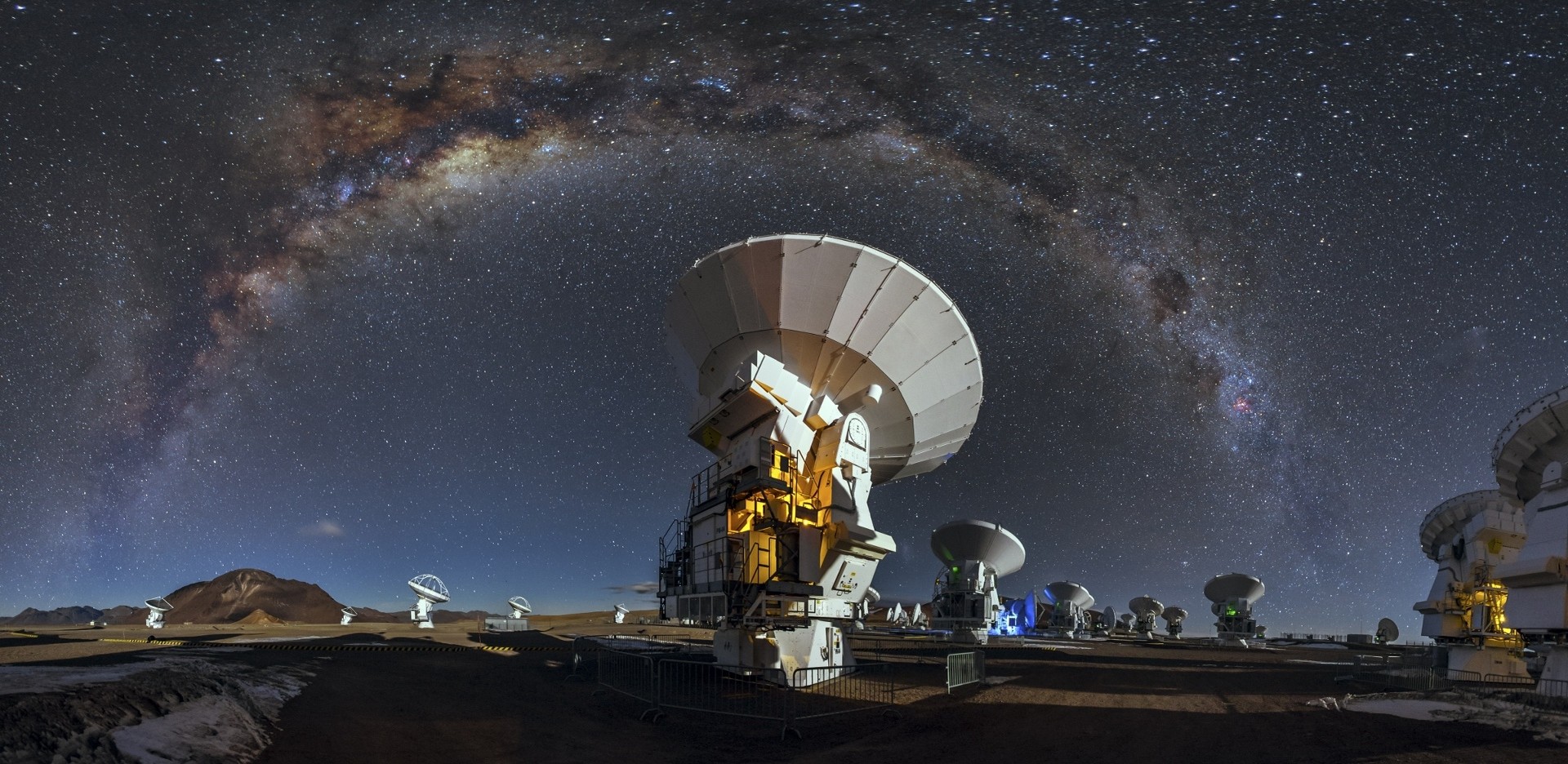 Landscape ALMA Observatory Atacama Desert Milky Way Long Exposure Universe Starry Night Space 1920x936