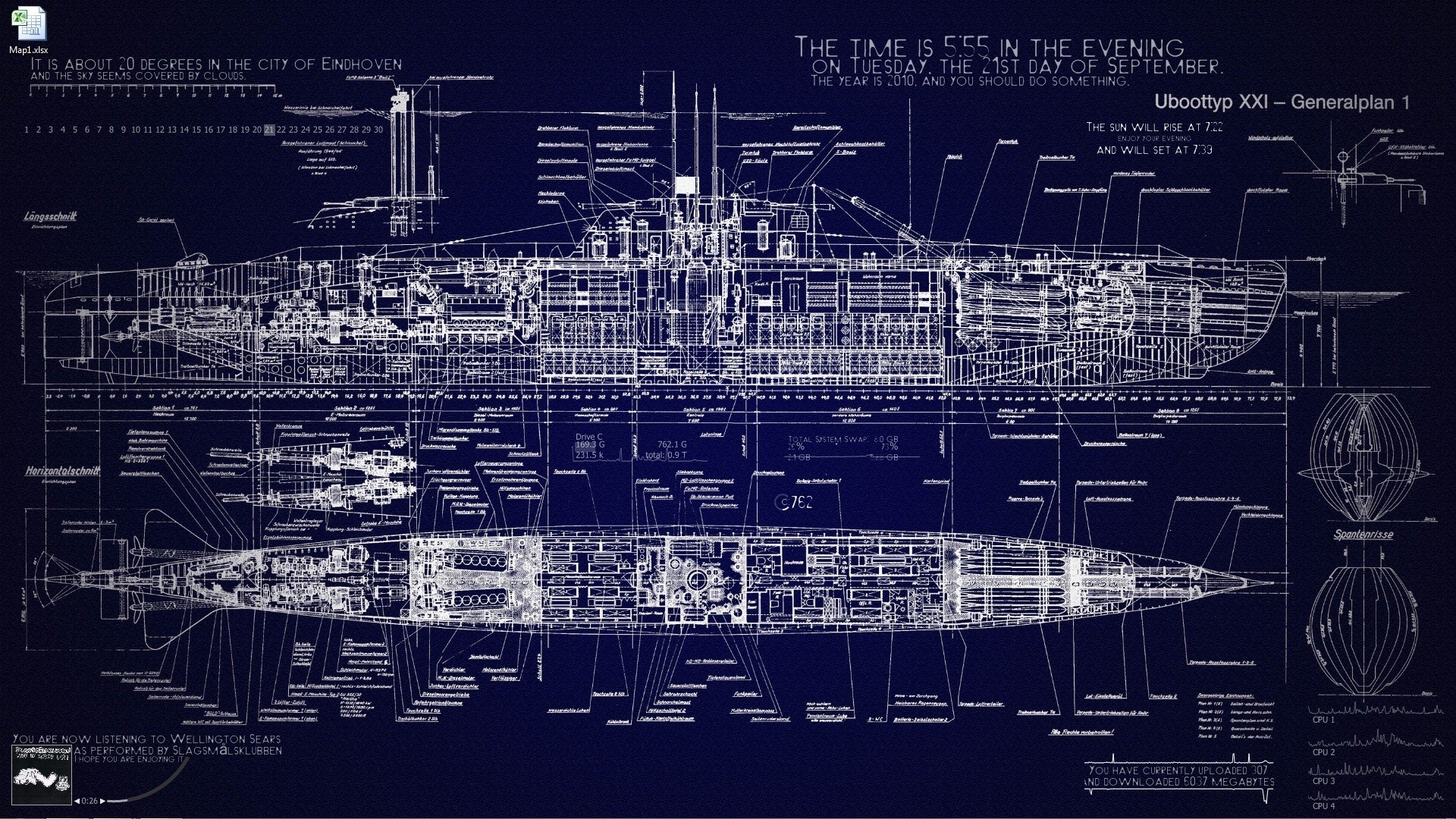 Submarine Blueprints Vehicle 1920x1080