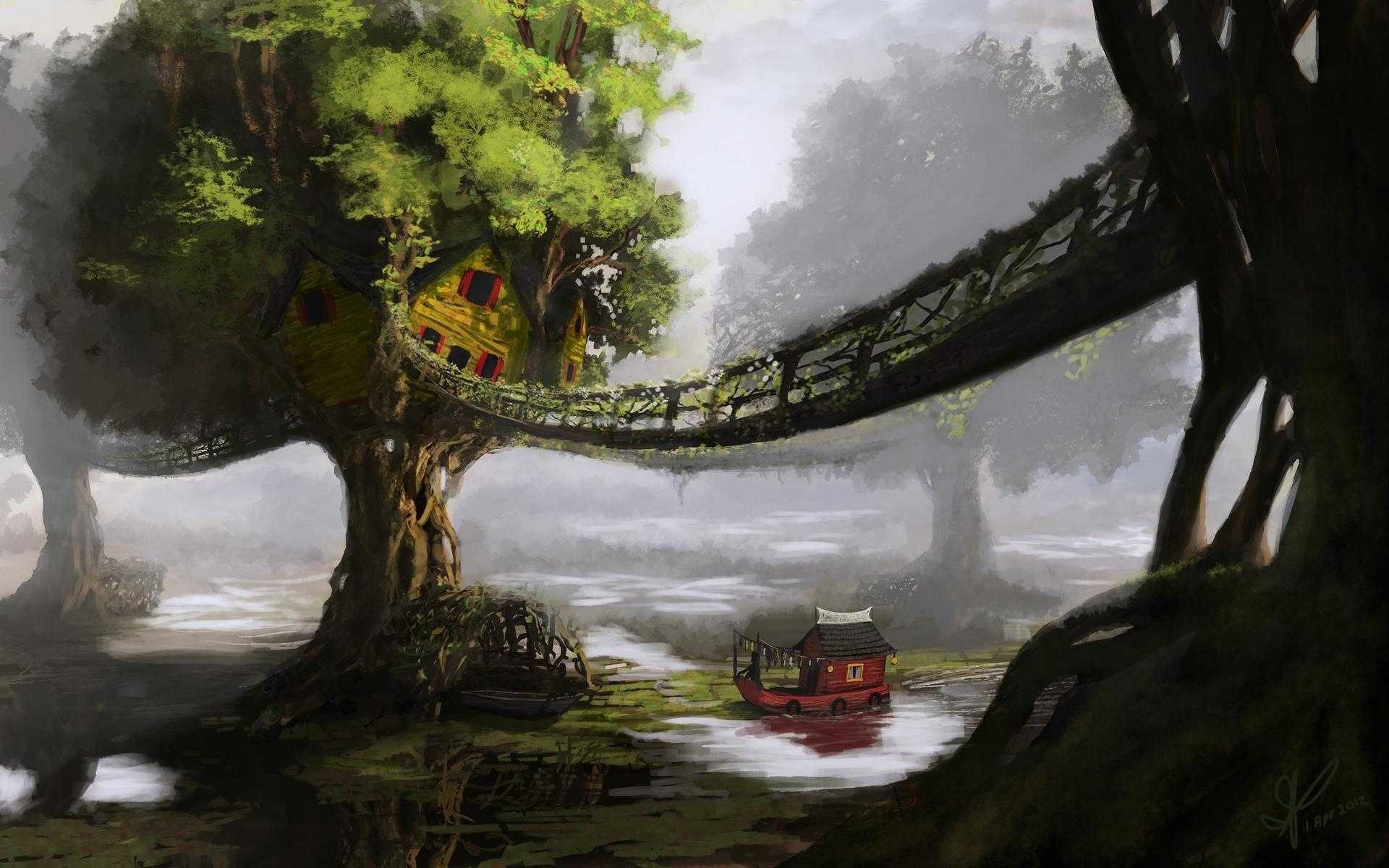 Fantasy Art Treehouse Boat 1920x1200