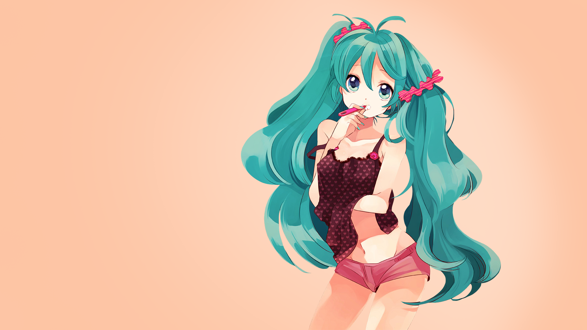 Hatsune Miku Anime Girls Turquoise Hair Twintails Simple Background Nighties Turquoise Eyes Long Hai 1920x1080