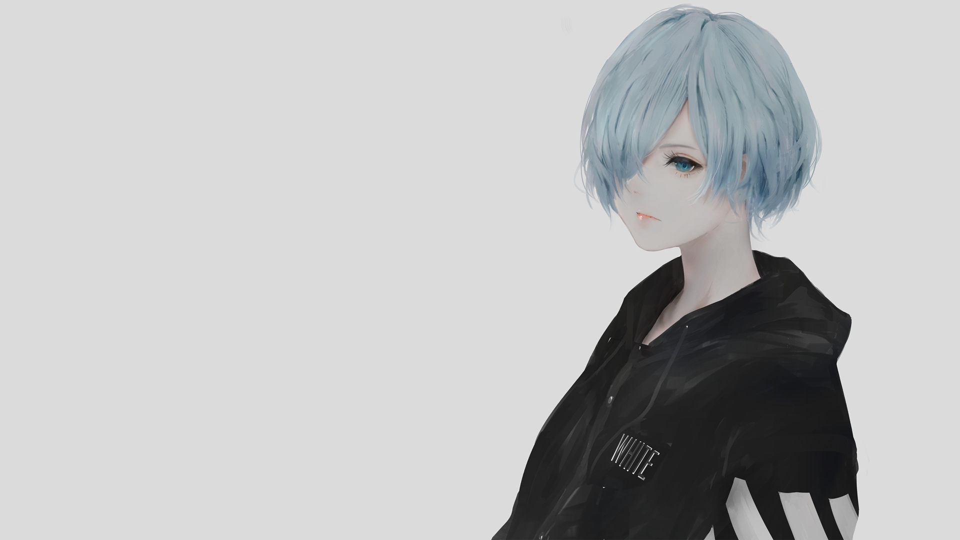 Anime Manga Anime Girls Minimalism Simple Background Turquoise Hair Blue Eyes Sad 1920x1080