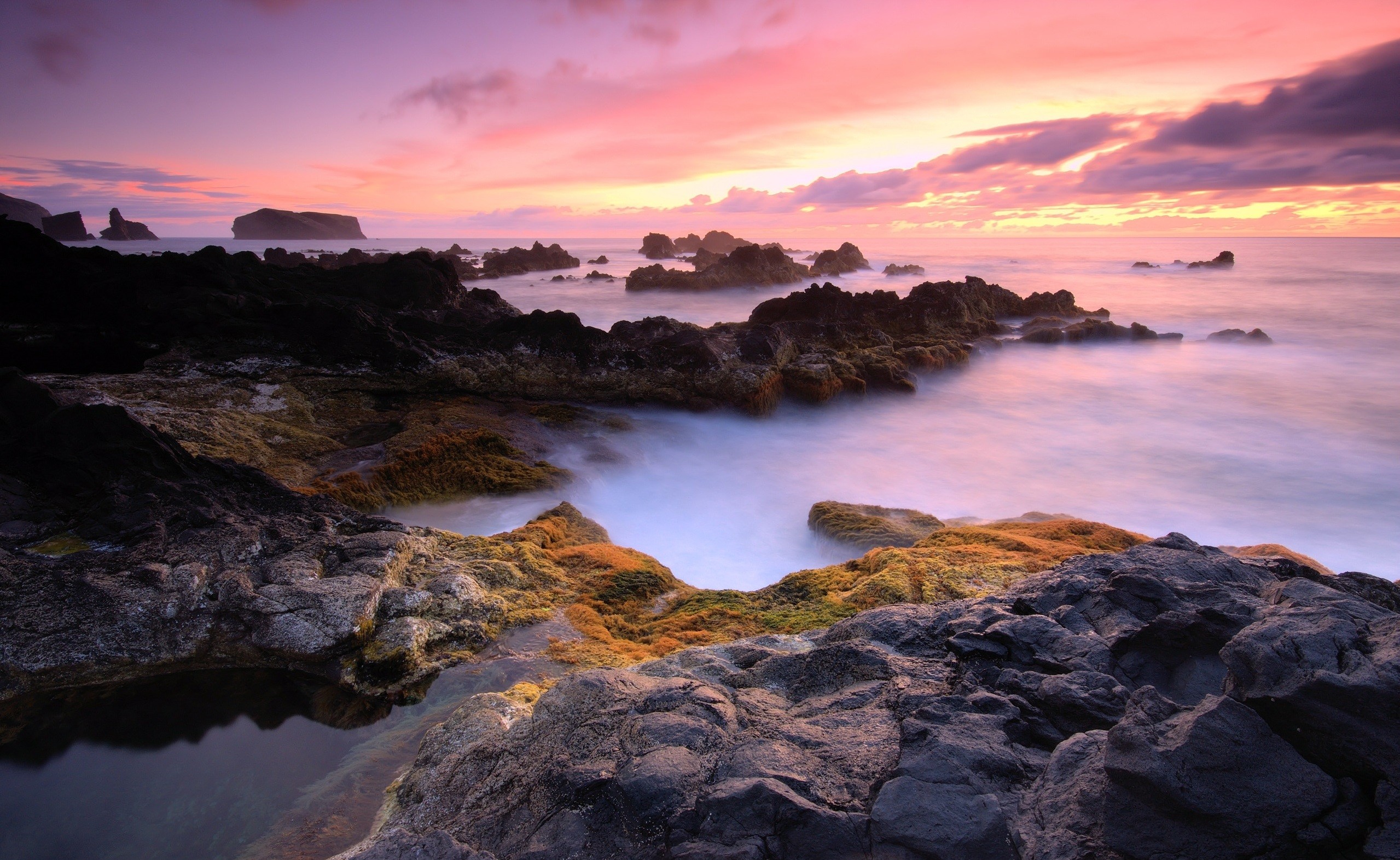 Photography Landscape Nature Sea Water Coast Rock Rock Formation Portugal Azores 2559x1571