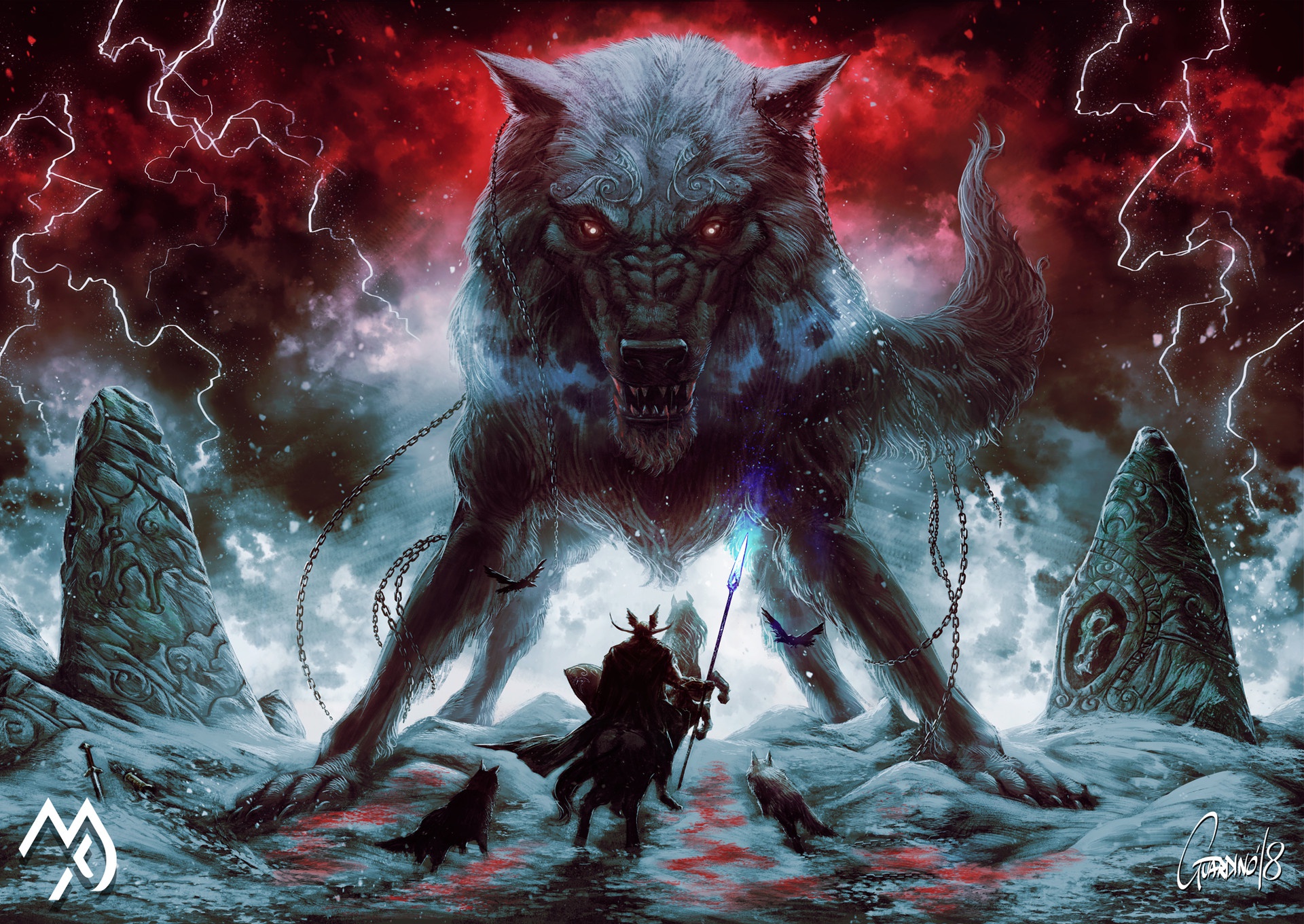 Fantasy Art Creature Artwork Odin Sleipnir Fenrir Wolf 1920x1360
