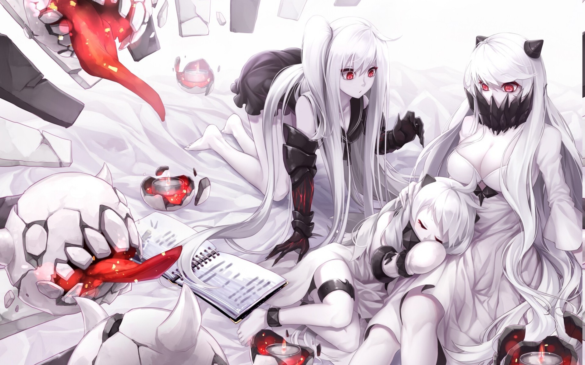 Kantai Collection Aircraft Carrier Hime Northern Ocean Hime Anime Girls White Hair Red Eyes 1920x1200