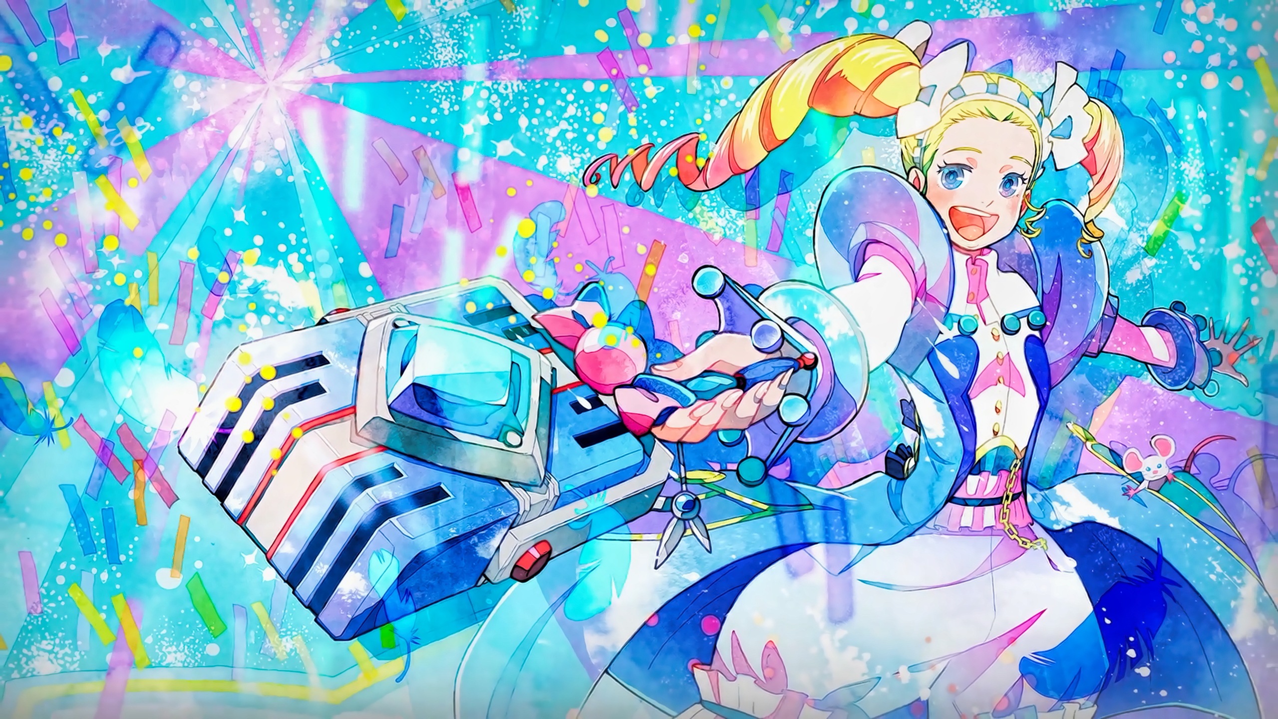 ClassicaLoid Musician Anime Girls Open Mouth Blonde Blue Eyes Anime Cyan Bright Colorful 2560x1440