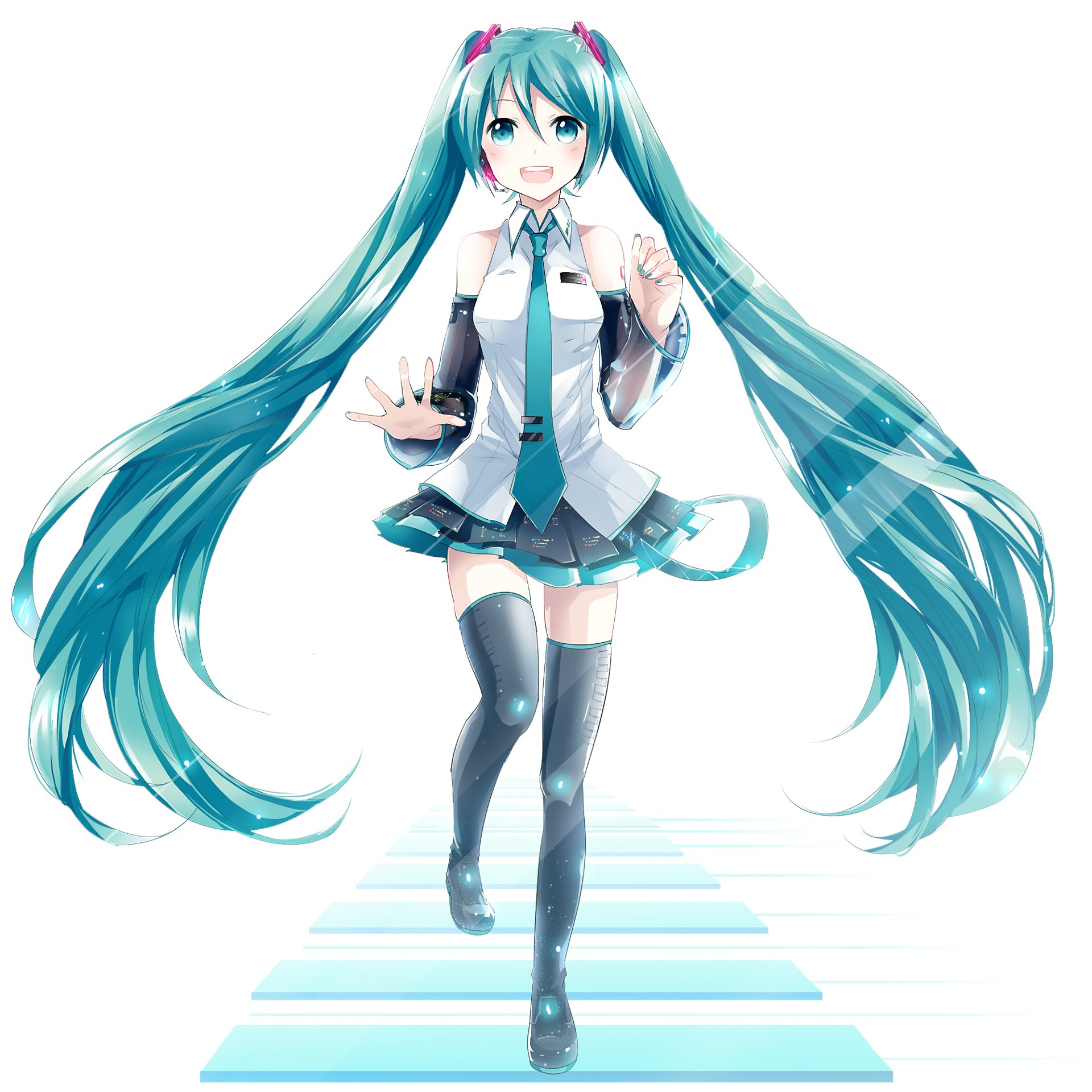 Vocaloid Hatsune Miku Long Hair Twintails Thigh Highs Neckties Anime Girls Anime 1920x1920