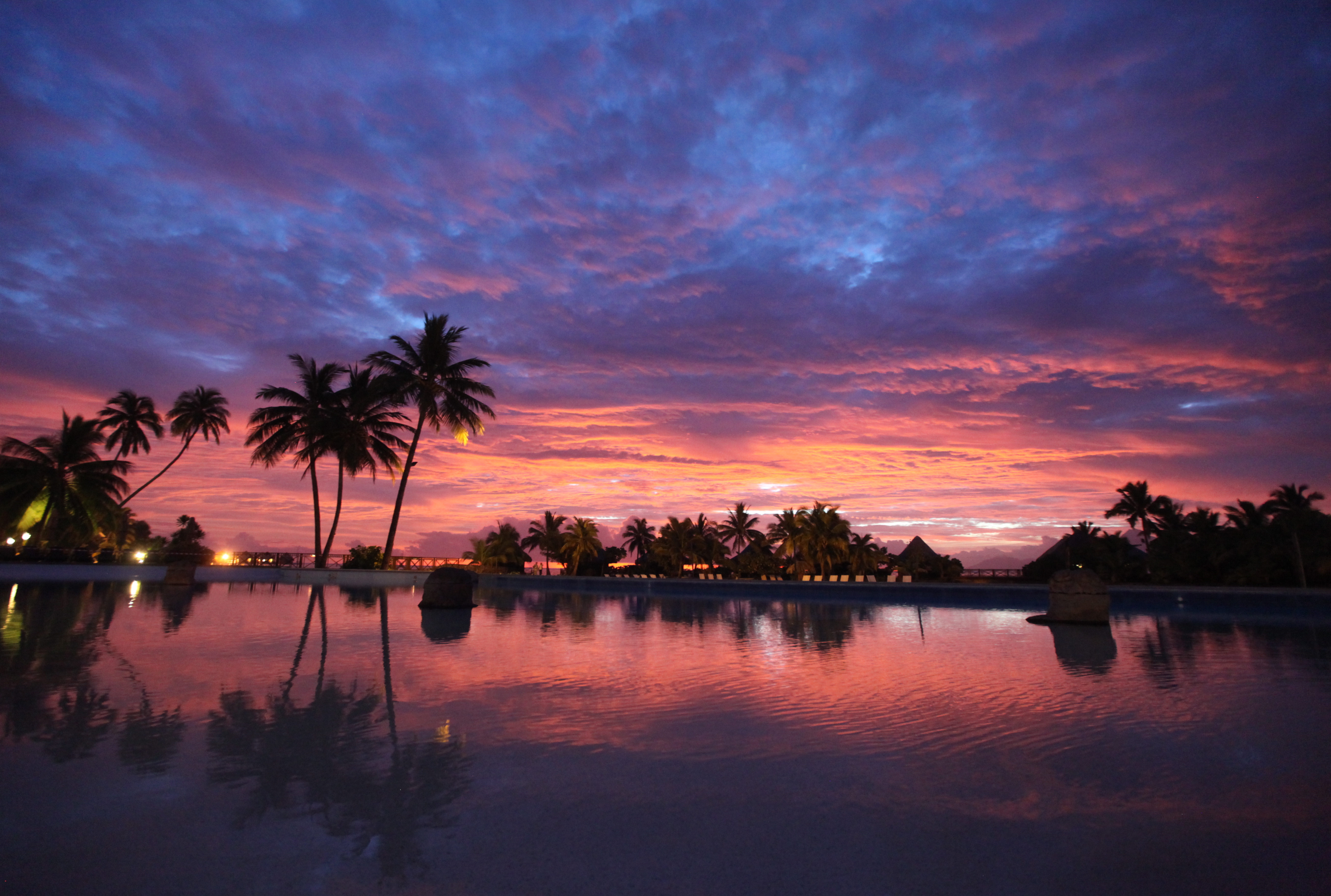 Sunset Bora Bora Pool Resort Cloud Reflection 5425x3652