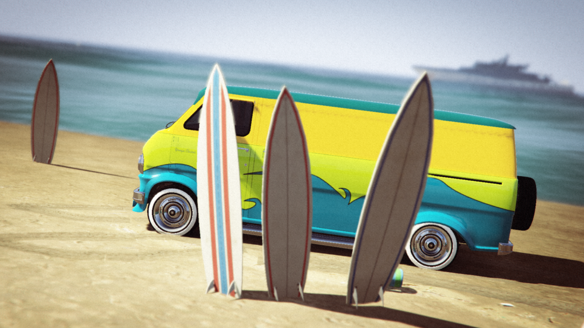 Grand Theft Auto V Grand Theft Auto Online Vans Surfboards Beach Yacht Rockstar Games Vehicle 1920x1080