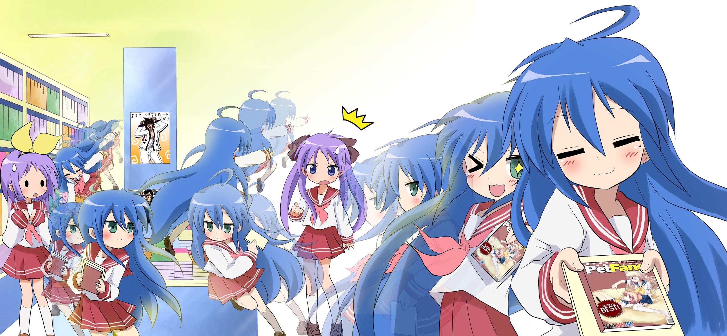 Anime Girls Lucky Star Hiiragi Kagami Long Hair Izumi Konata 2508x1158