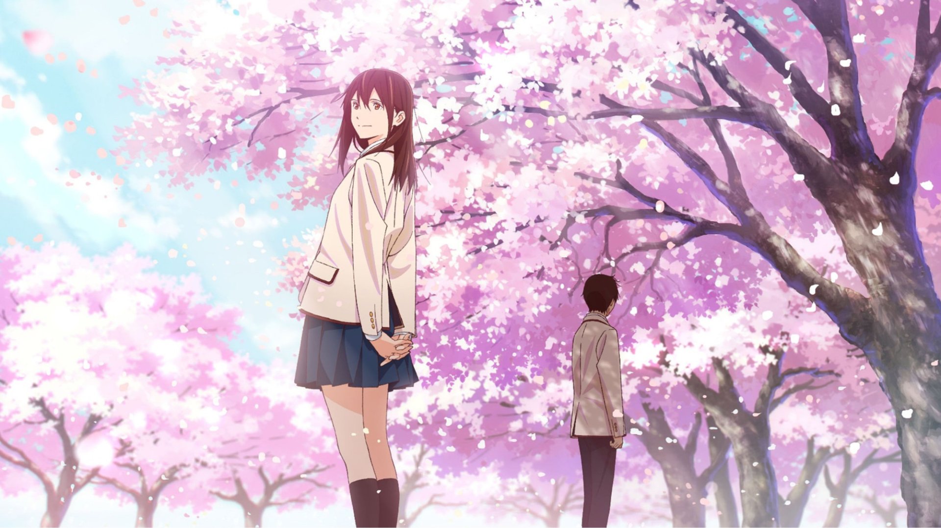 I Want To Eat Your Pancreas Sakura Yamauchi Haruki Shiga School Uniform Smiling Cherry Blossom 1920x1077