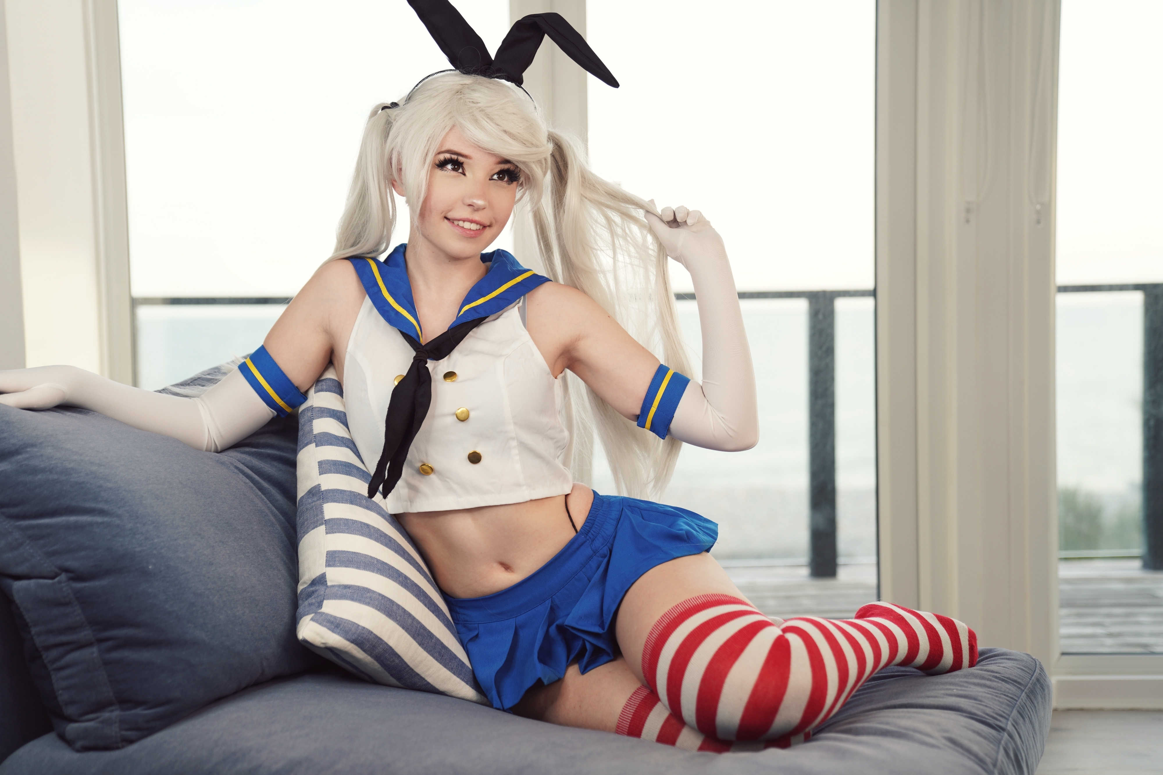 Women Model Blonde Pigtails Cosplay Kantai Collection Shimakaze Kancolle Bunny Ears Long Hair Lookin 4000x2668