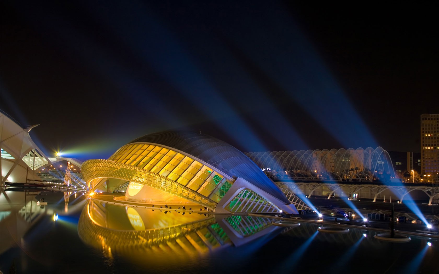 Building Valencia Spain Night Architecture 1680x1050