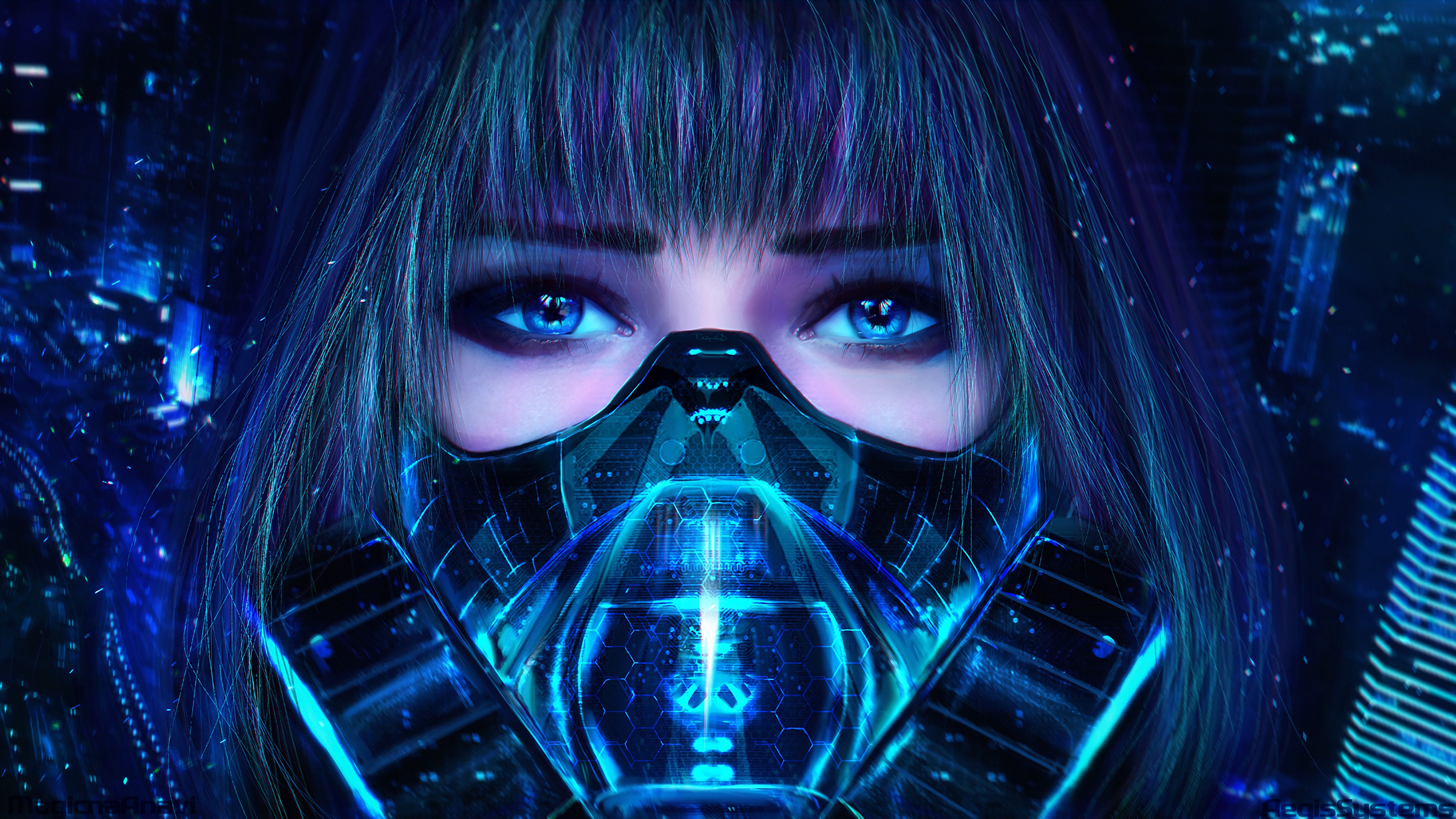 Futuristic Science Fiction Women Mask MagicnaAnavi Blue Eyes Looking At Viewer 3840x2160