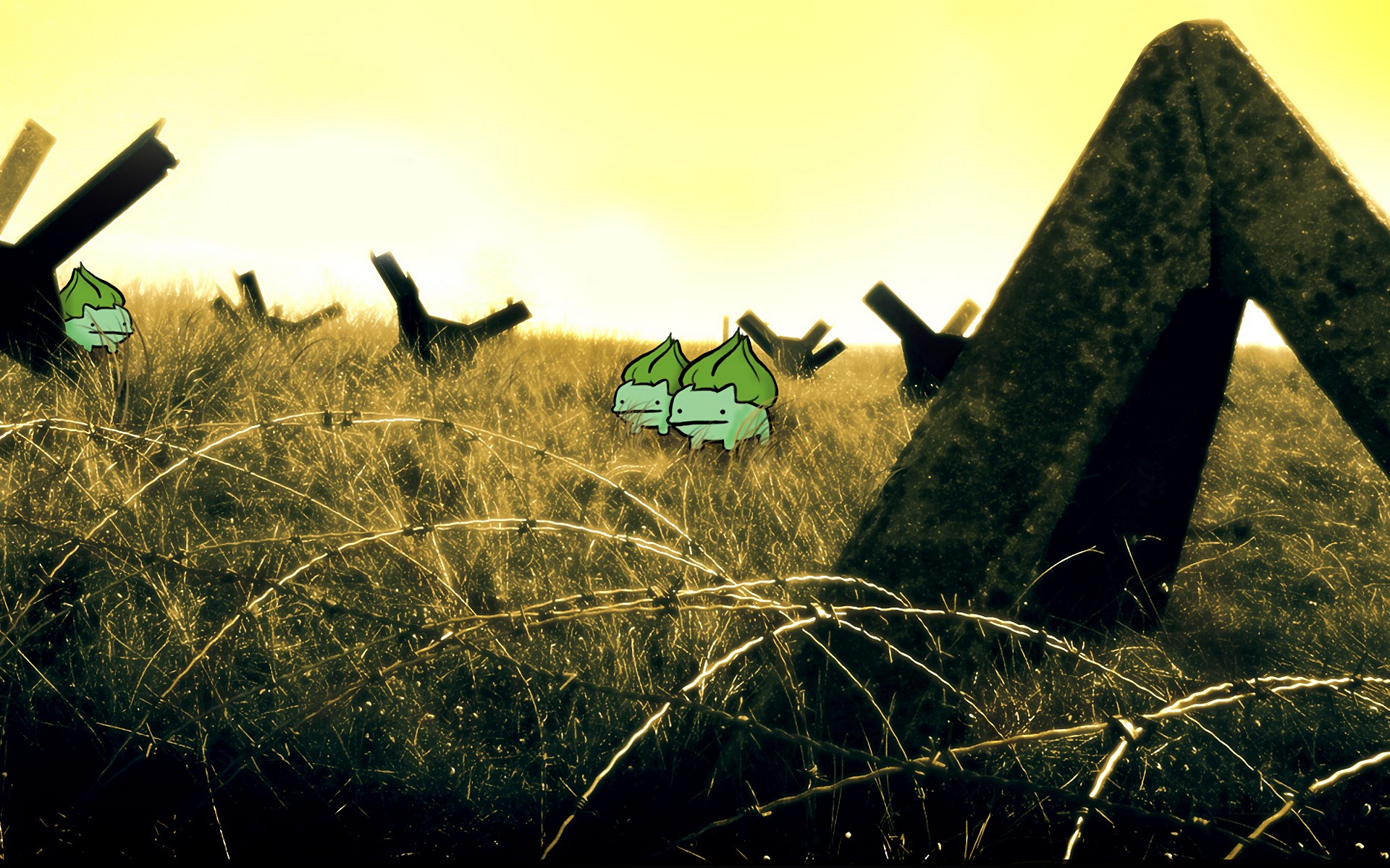 Artwork Bulbasaur Barbed Wire Fence Photomontage Pokemon First Generation 1920x1200