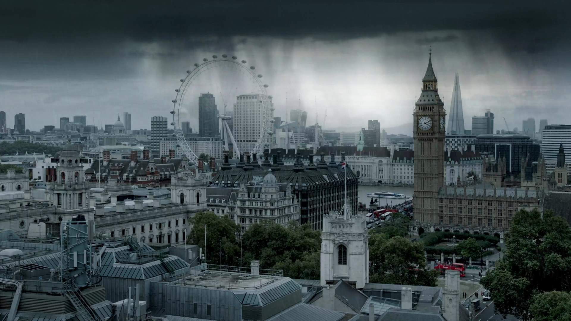 London City Cityscape Rain Clouds UK The Shard 1920x1080