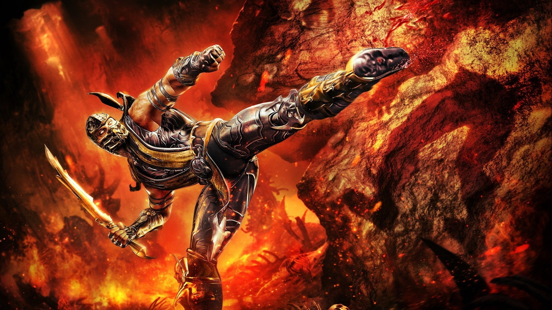 Digital Art Artwork Fantasy Art Video Games Mortal Kombat Scorpion Character Scorpion Character Fire 1920x1080