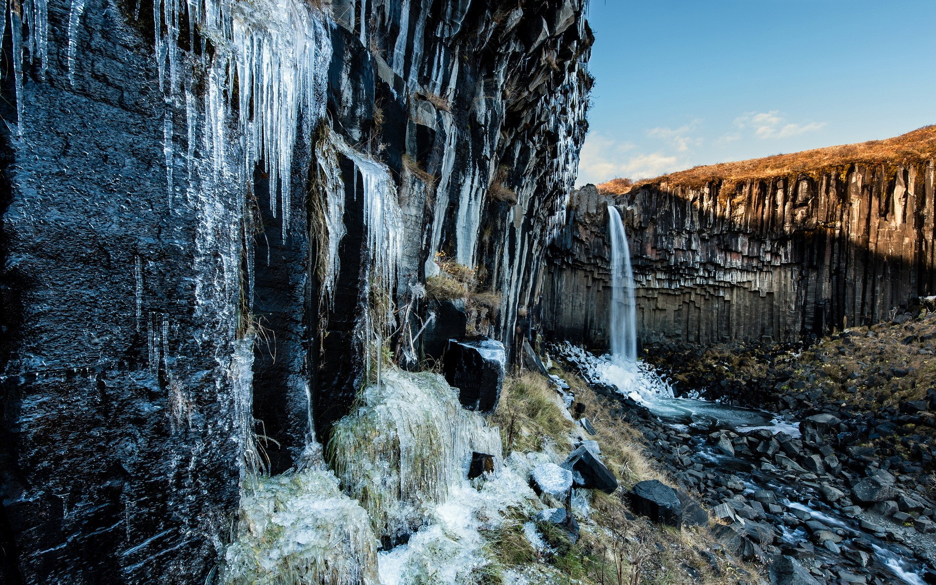 Waterfall Nature Landscape Icicle Cliff Sunlight Shadow Rock Ice 1920x1200