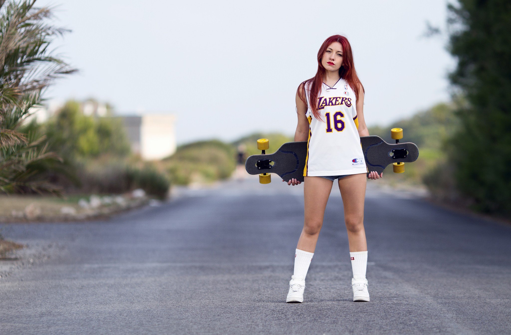 Women Redhead Road Skateboard Sports Jerseys Longboard 2048x1344