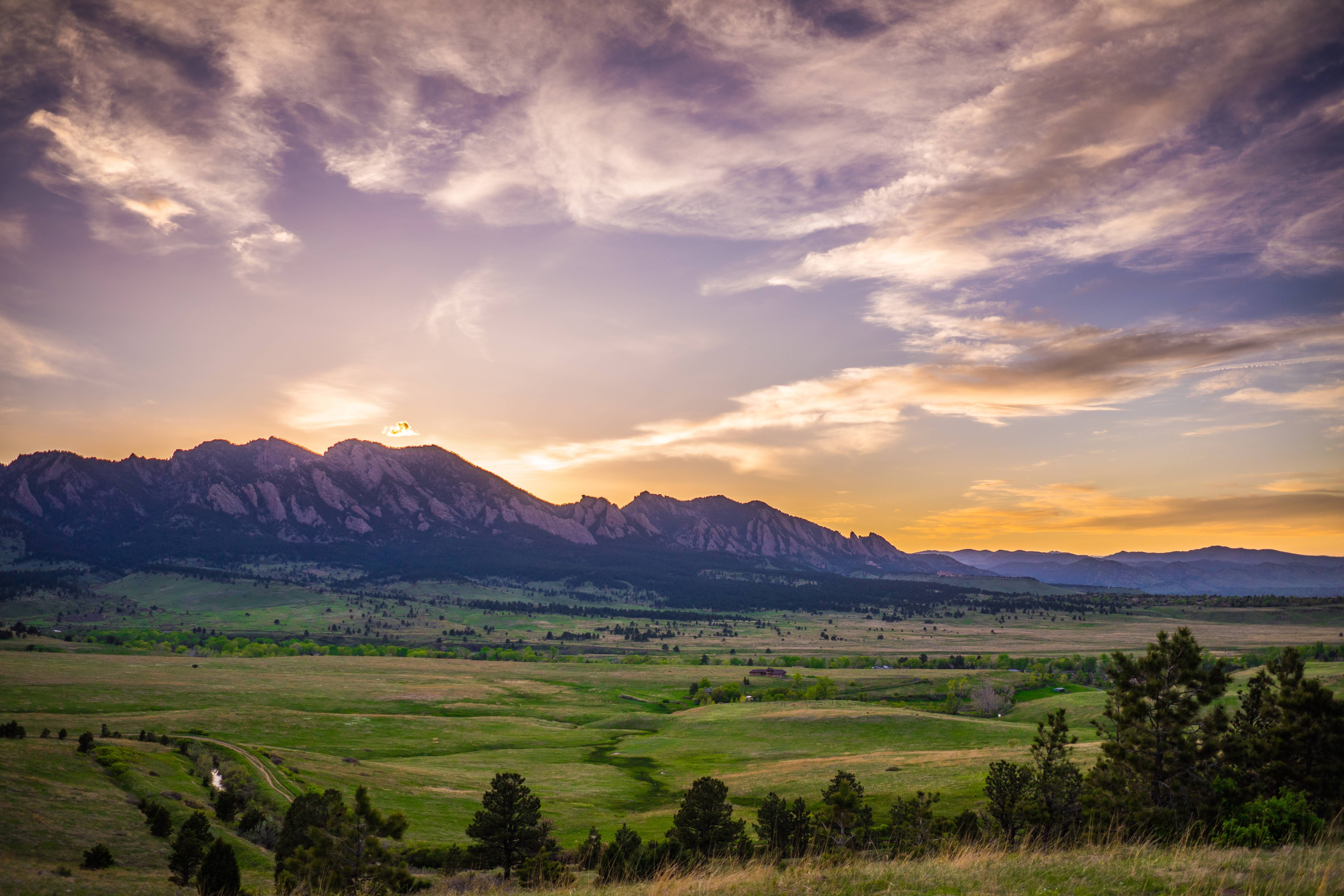 Sunset Boulder Mountains Landscape Field Plains 6000x4000