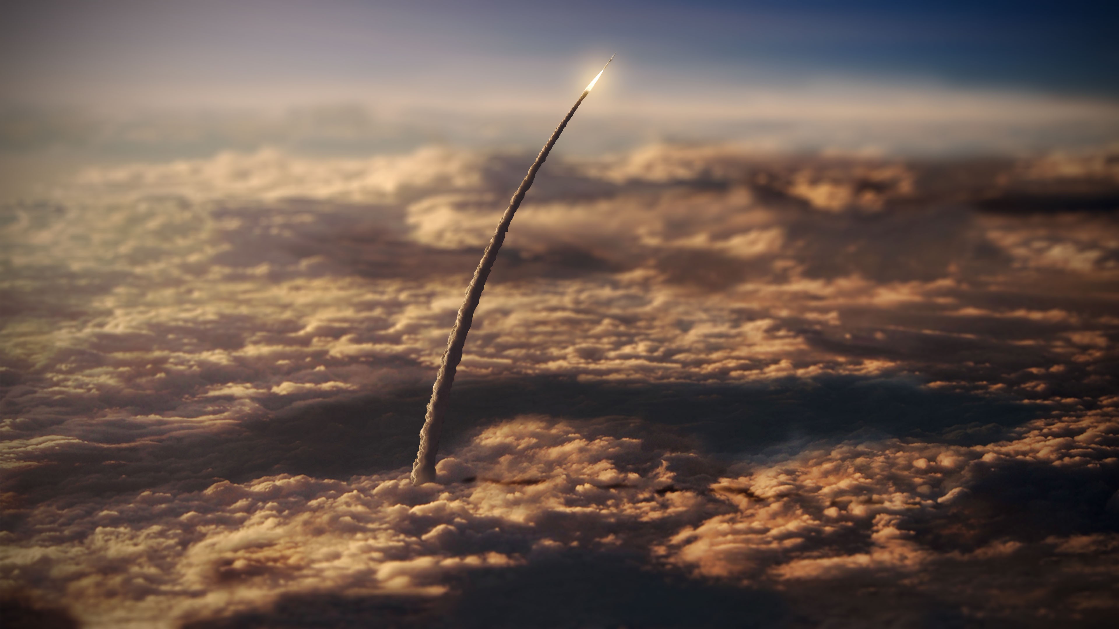 Space NASA Tilt Shift Clouds Rocket Launch Smoke 3840x2160