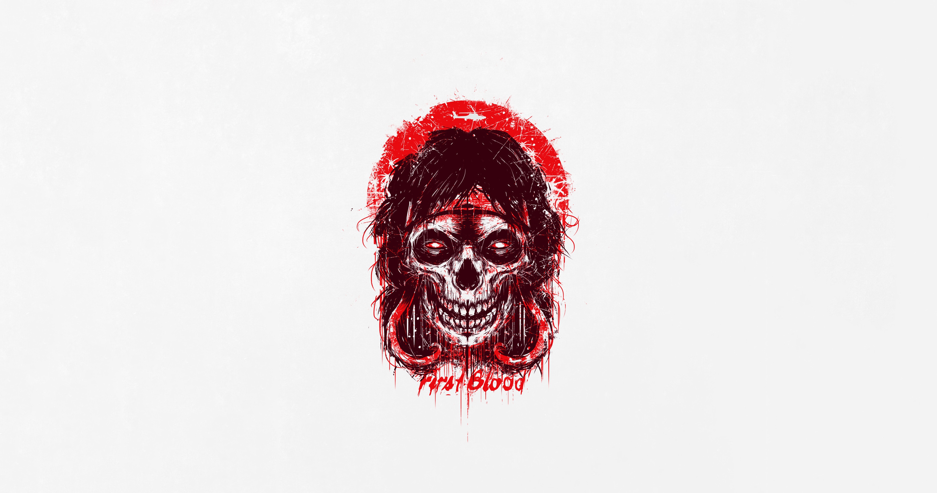 Skull Movies Rambo Simple Background Artwork White Background Frontal View 3800x2000