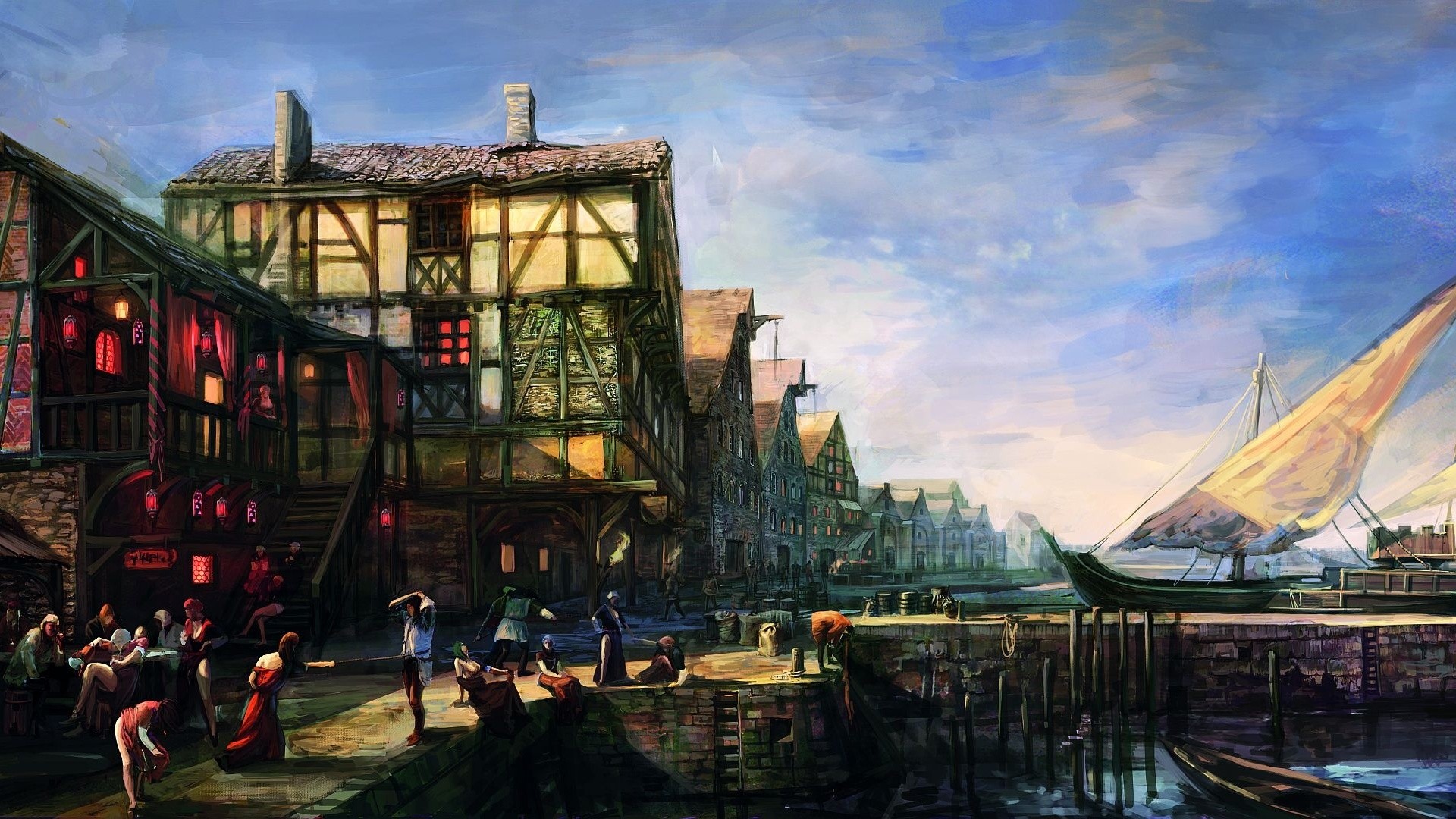 Video Games The Witcher The Witcher 3 Wild Hunt Concept Art Novigrad 1920x1080