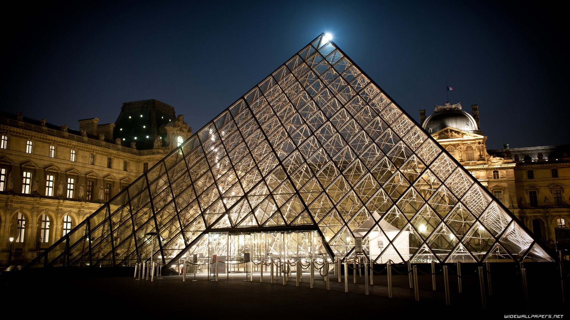 Paris France Louvre Architecture Museum Night 1920x1080