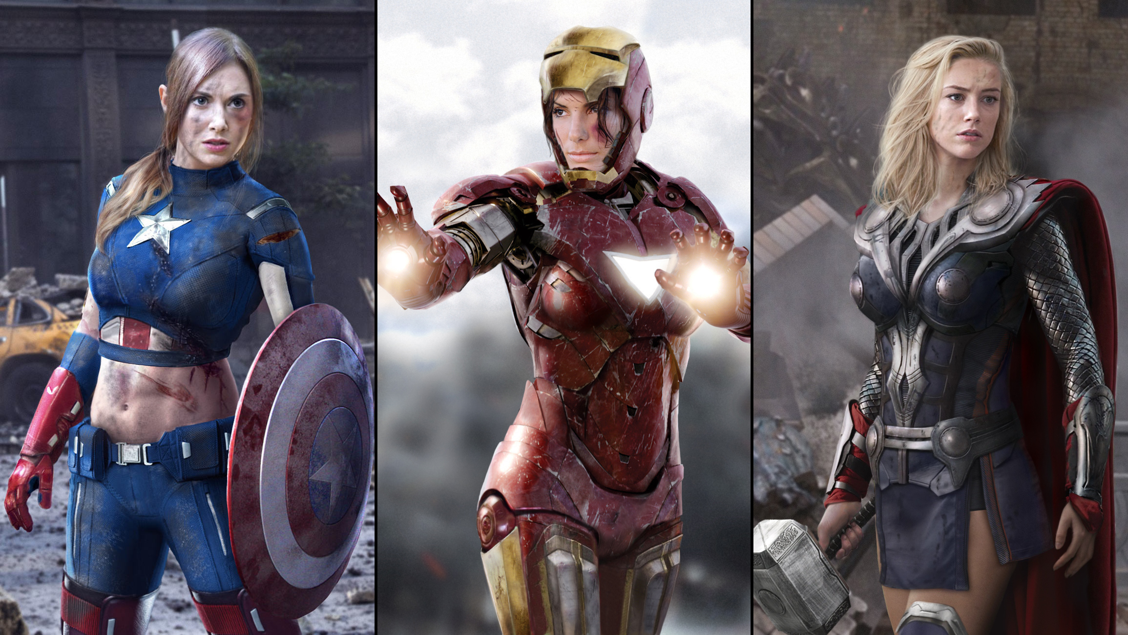 Amber Heard Blonde Blue Eyes Alison Brie Captain America Sandra Bullock Iron Man Thor Face Women The 2310x1300