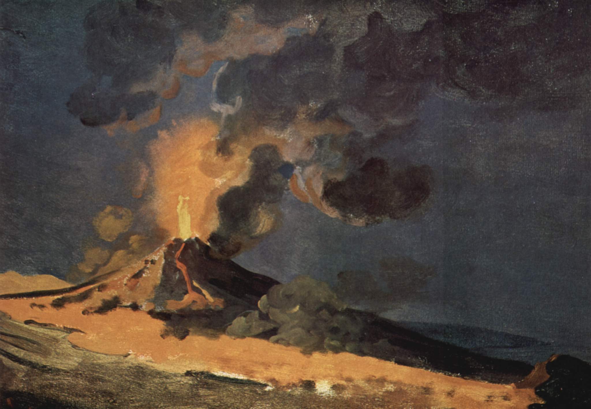 Joseph Wright Classic Art Mount Vesuvius Volcano Volcanic Eruption Painting Smoke Brown 2048x1417