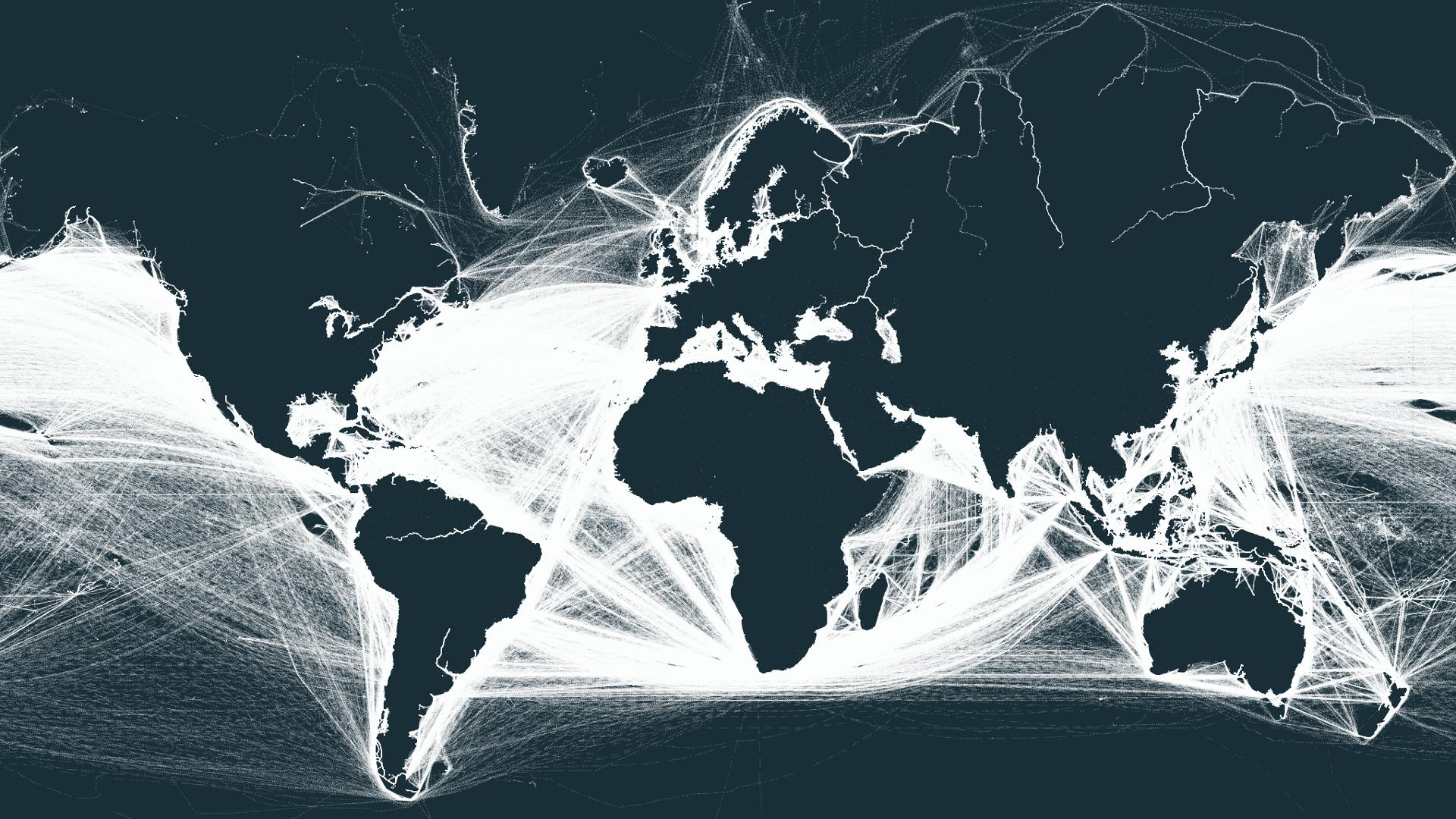 World Map Map Continents Lines Atlantic Ocean Africa Dark Background 1920x1080