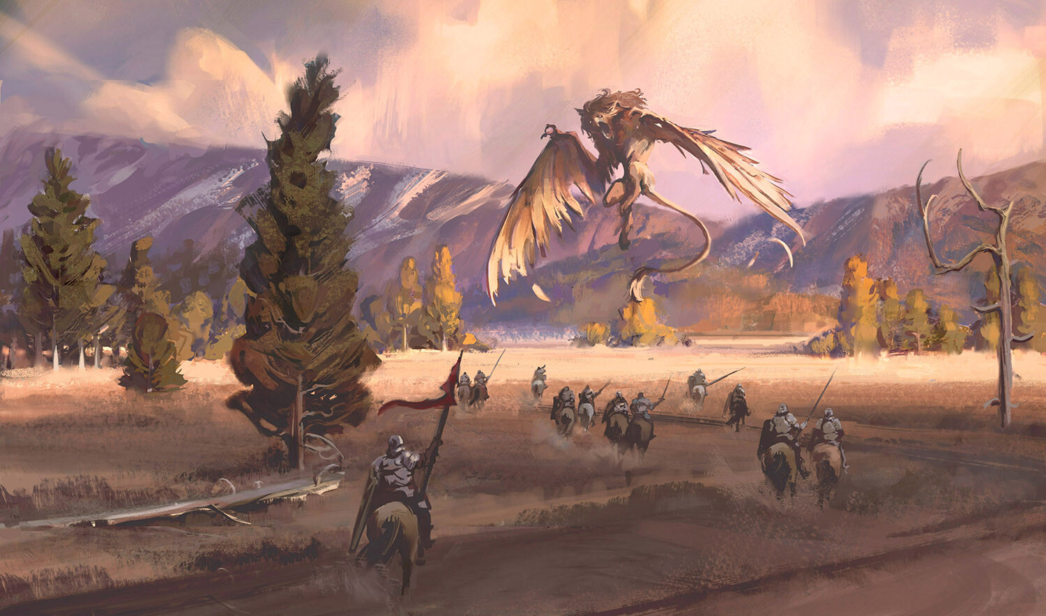 Fantasy Art Artwork Griffin Cavalry Knight 1500x883