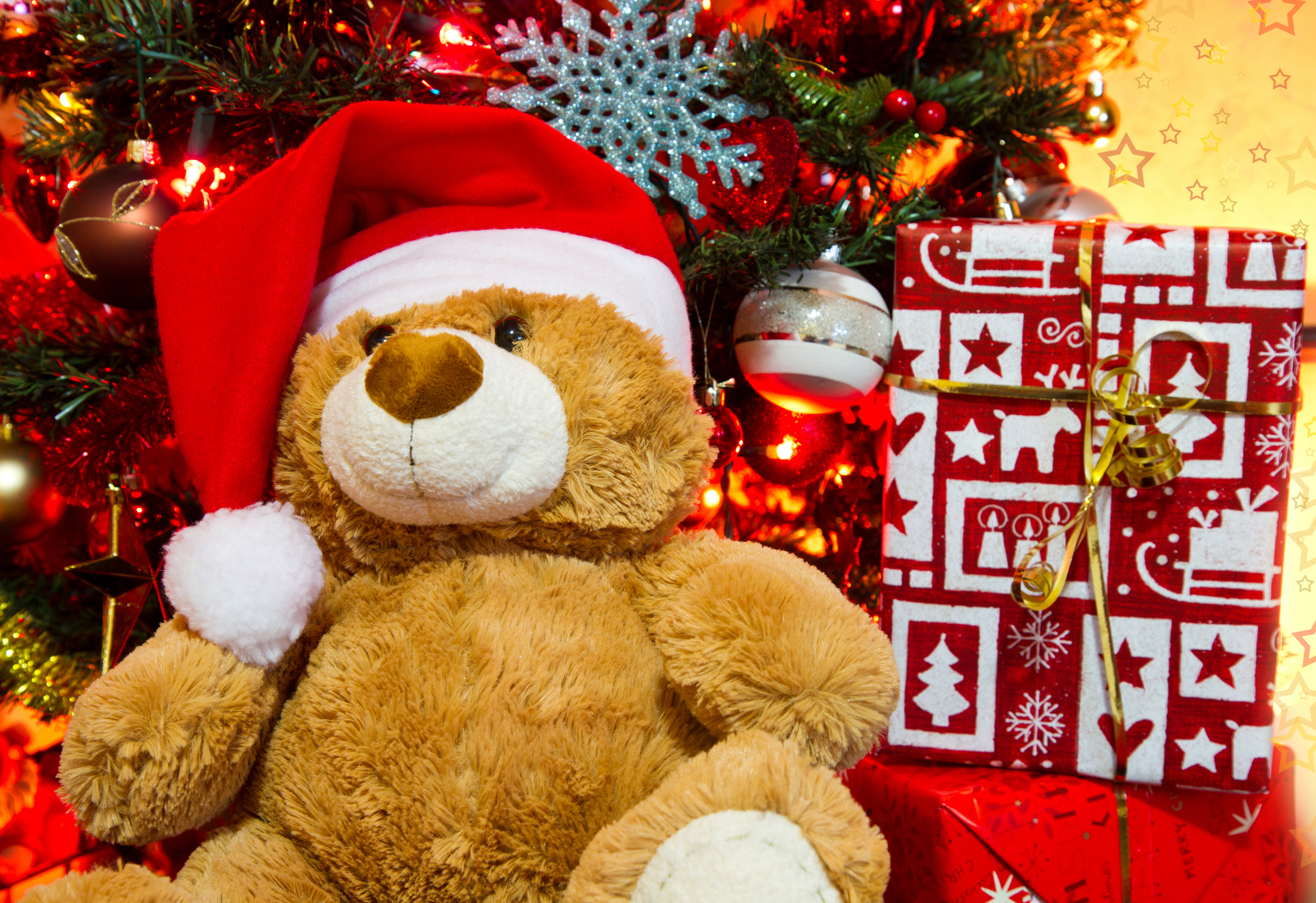 Christmas Gift Teddy Bear Christmas Ornaments Santa Hat 3000x2057