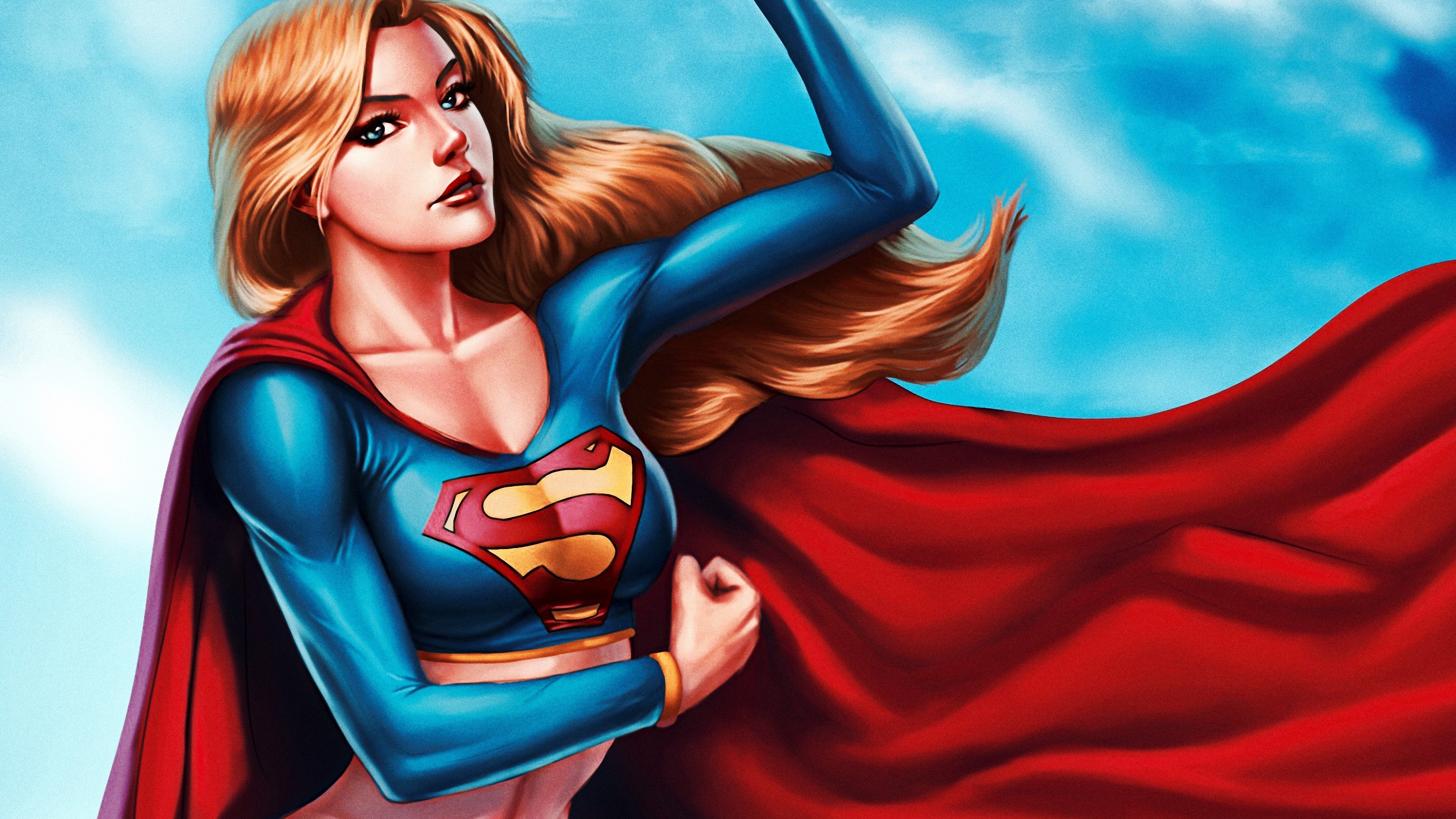 Women Superheroines Cape Long Hair Fantasy Girl Artwork Supergirl 2800x1575
